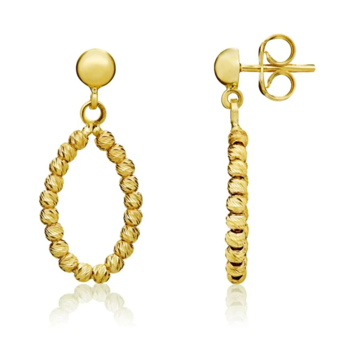 9ct Gold Diamond Cut Bead Oval Drop Earrings - Image 2