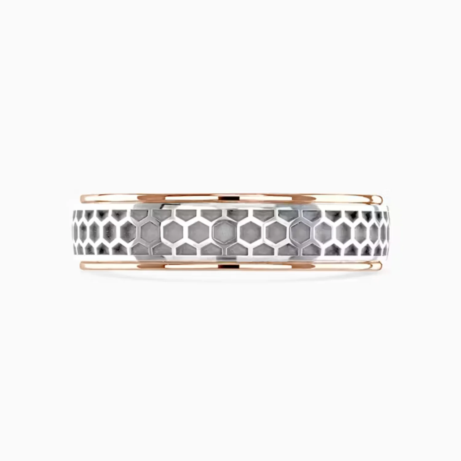 9ct White and Rose Gold 6mm Honeycomb Wedding Ring by Brown & Newirth - Image 2
