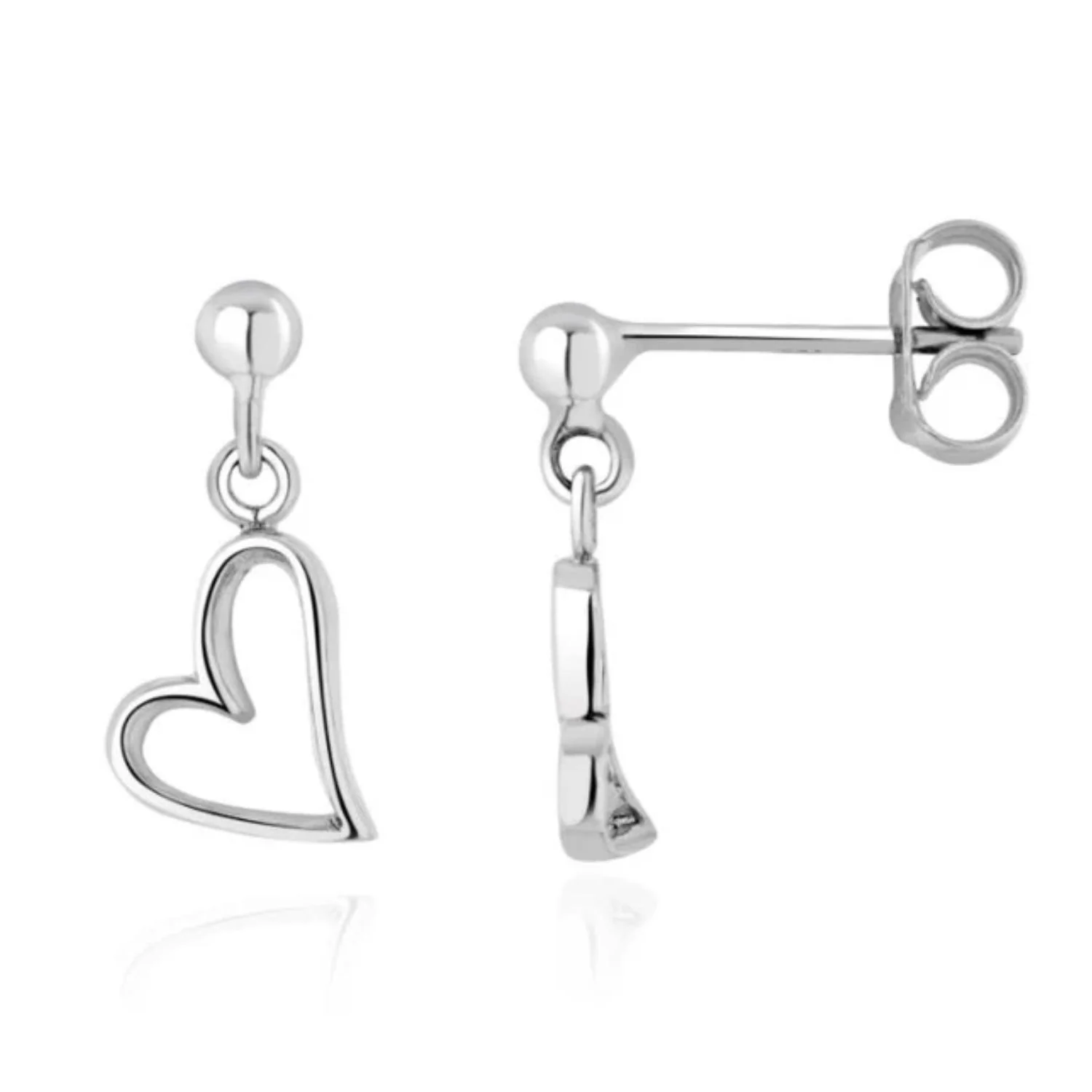 9ct White Gold Heart Drop Earrings - Image 2