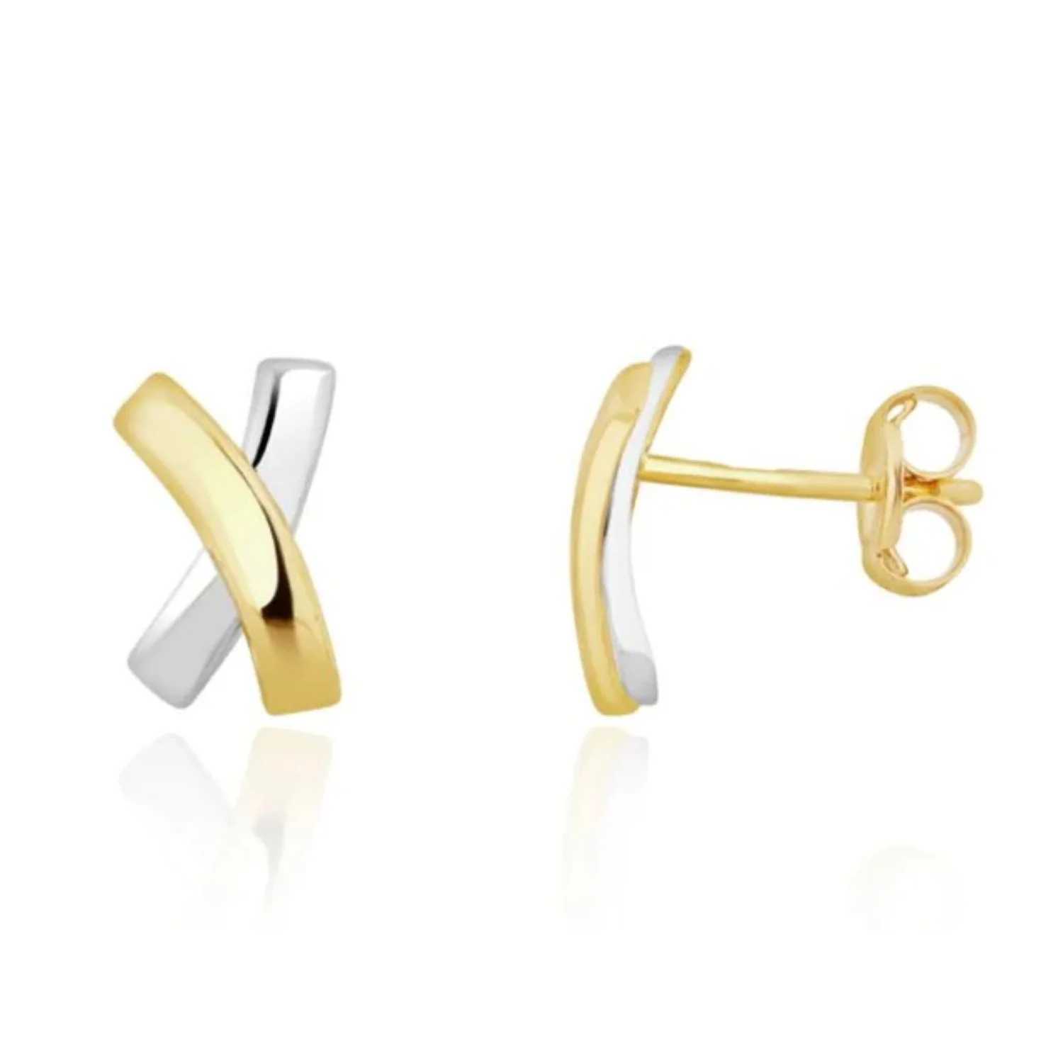 9ct Yellow and White Gold Cross Stud Earrings - Image 2