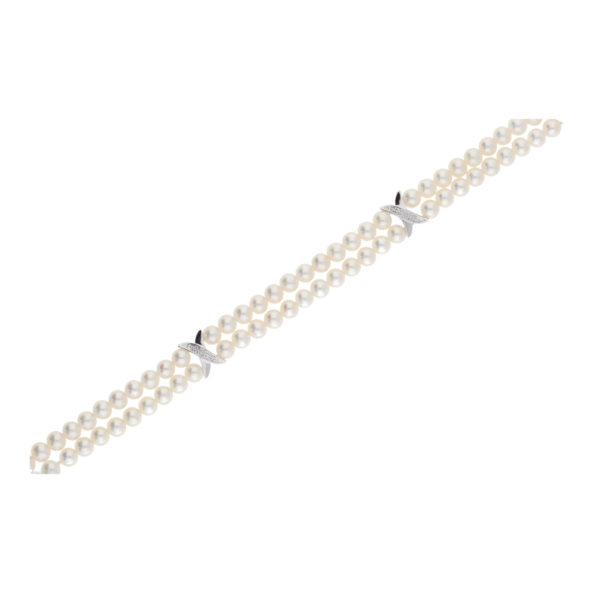 Akoya Pearl and Diamond 18ct White Gold Double Row Bracelet - Image 2