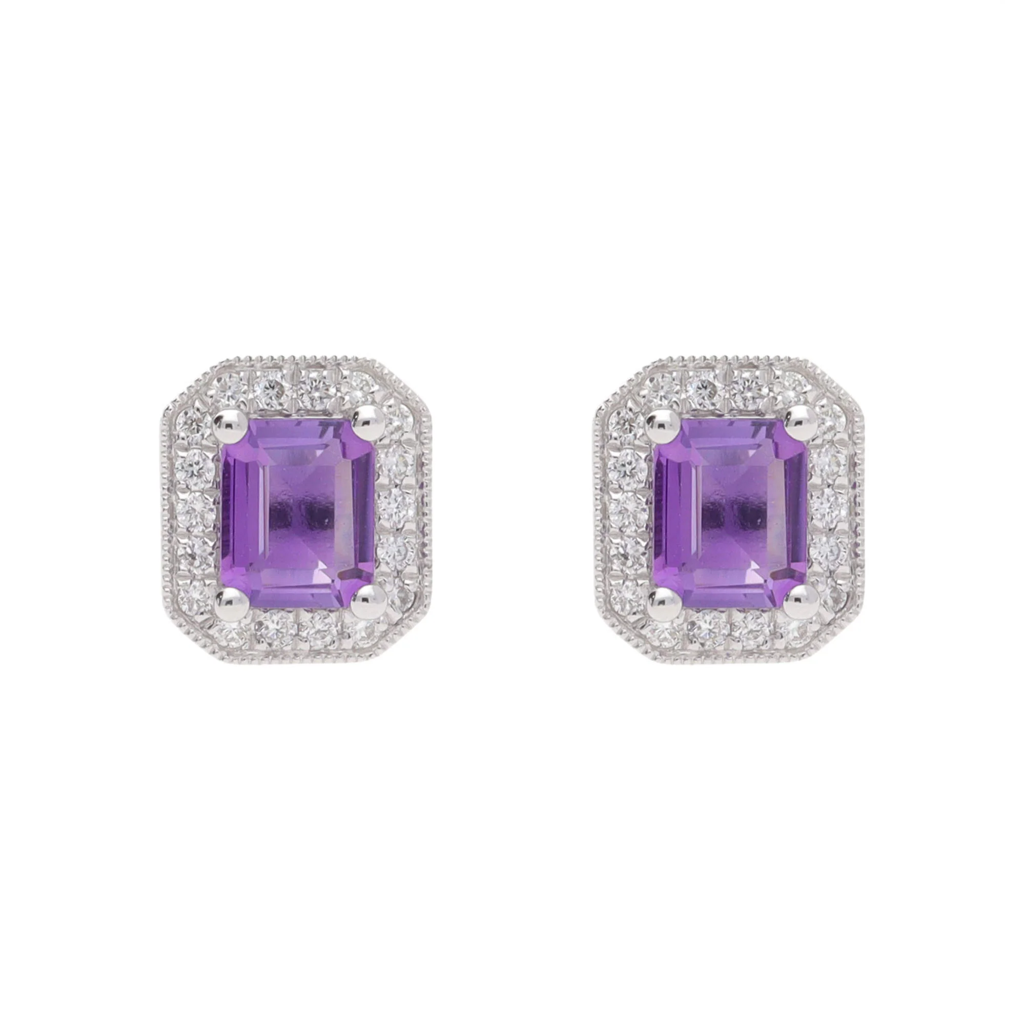 Amethyst and Diamond 18ct White Gold Cluster Earrings - Image 2