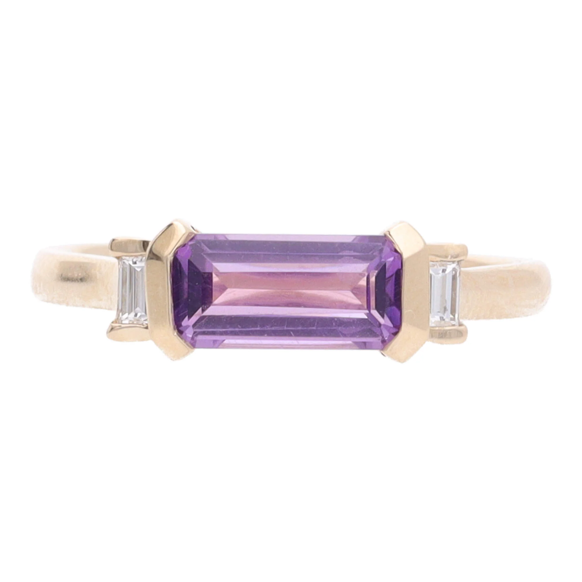 Amethyst and Diamond Elongted 9ct Yellow Gold Ring - Image 2