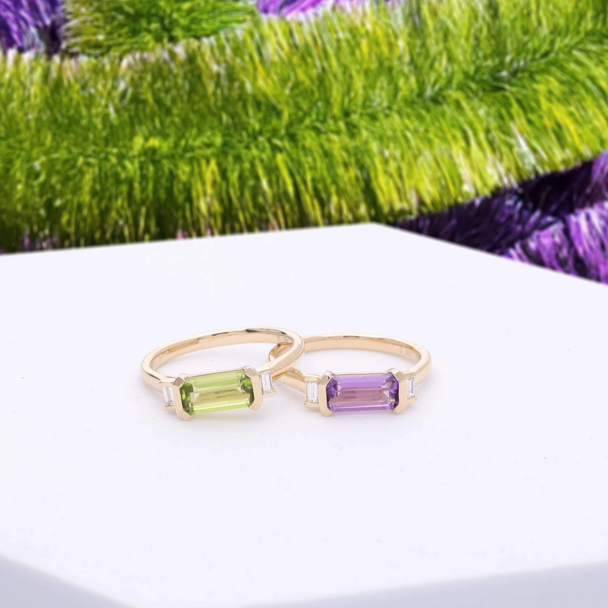 Amethyst and Diamond Elongted 9ct Yellow Gold Ring - Image 4