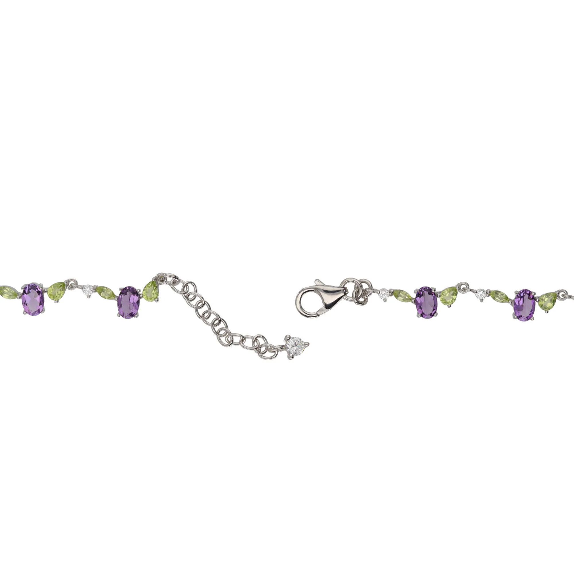Amethyst and Peridot Multi Gemstone Silver Necklace - Image 2