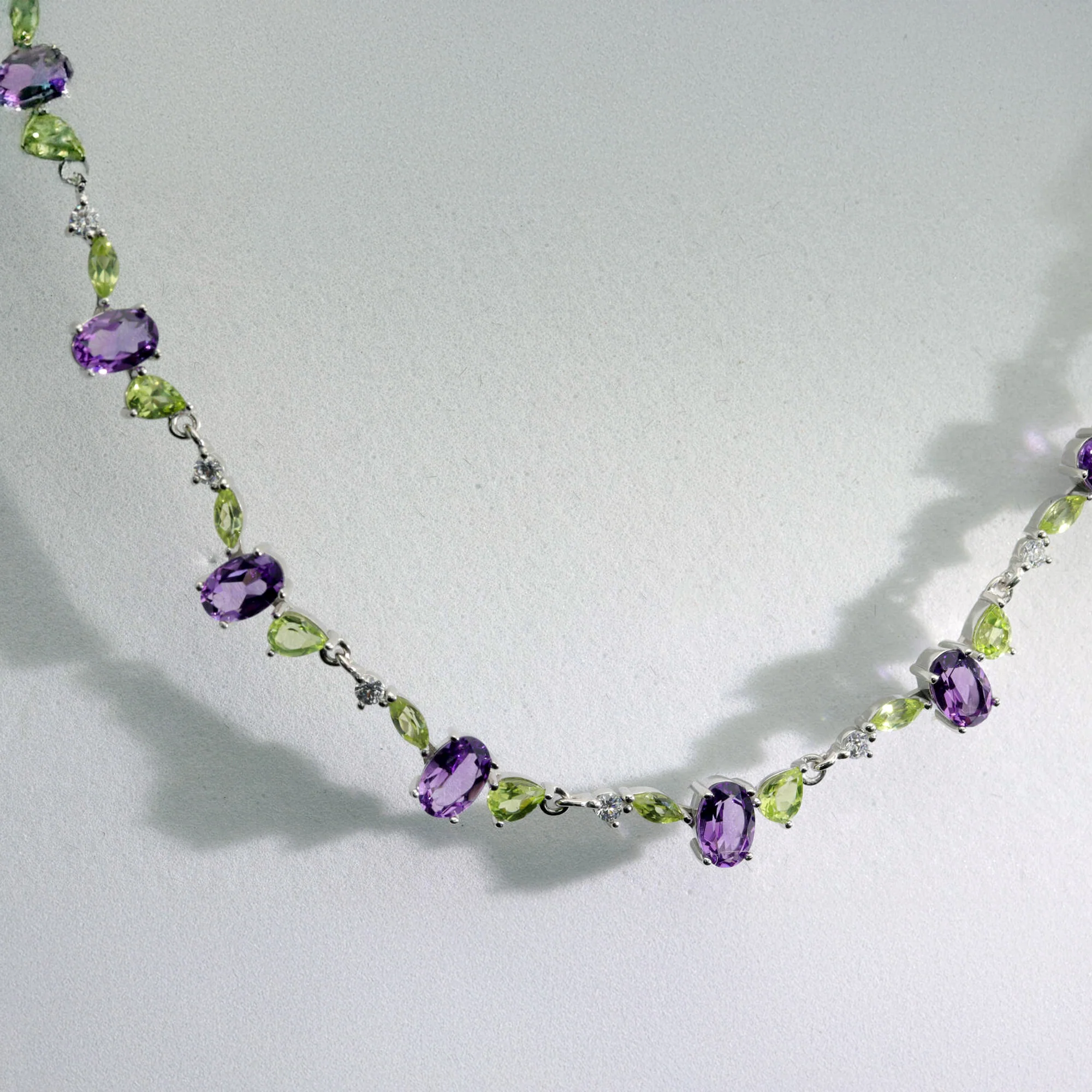 Amethyst and Peridot Multi Gemstone Silver Necklace - Image 3