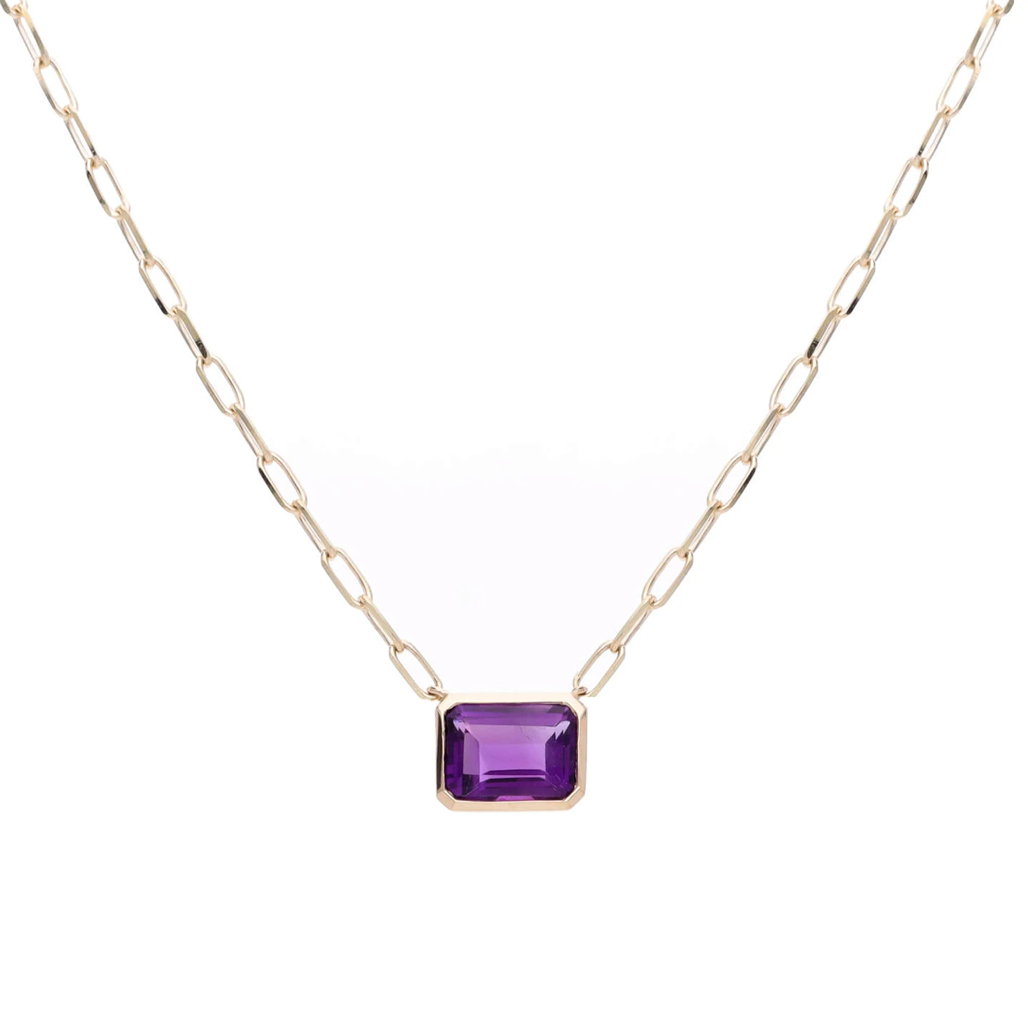 Amethyst Horizontal Octagonal 9ct Yellow Gold Necklace