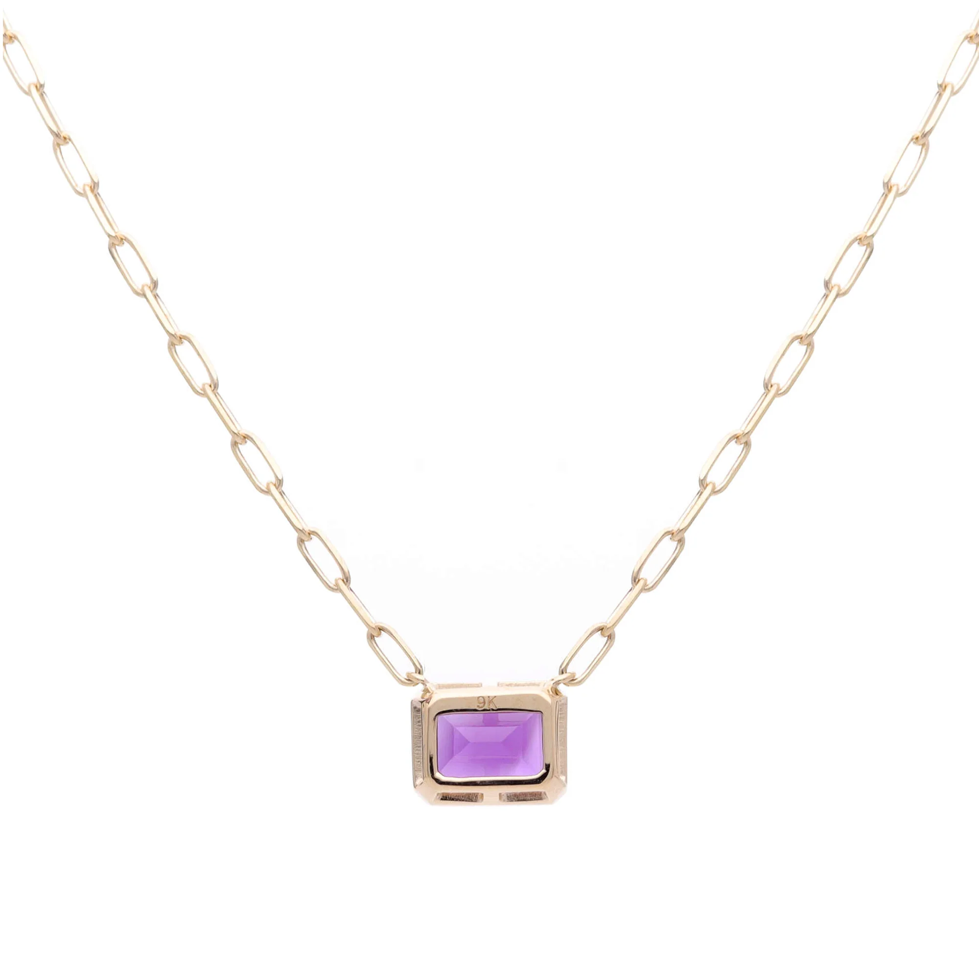 Amethyst Horizontal Octagonal 9ct Yellow Gold Necklace - Image 2