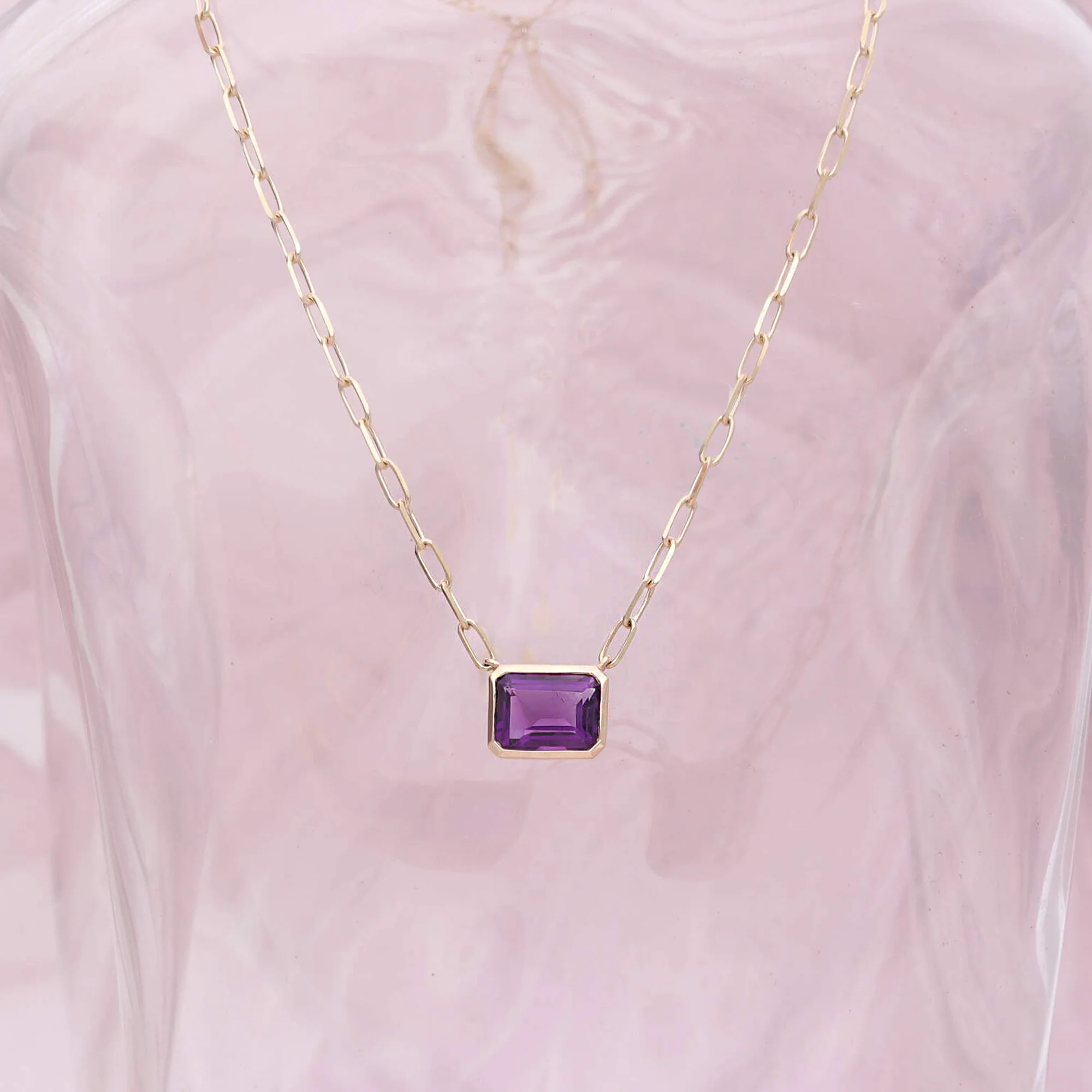 Amethyst Horizontal Octagonal 9ct Yellow Gold Necklace - Image 3