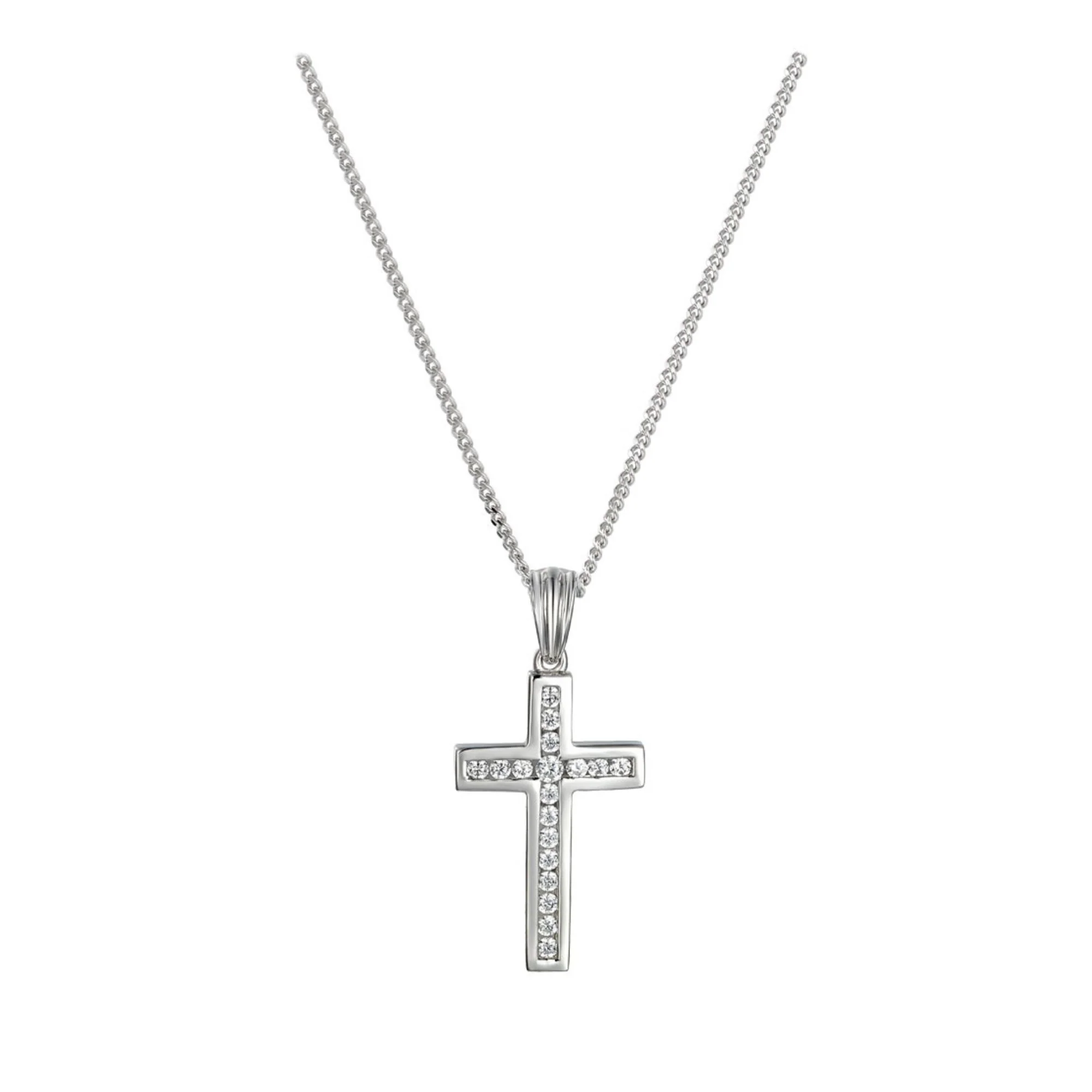 Amore Blessed Cross Cubic Zirconia Silver Necklace