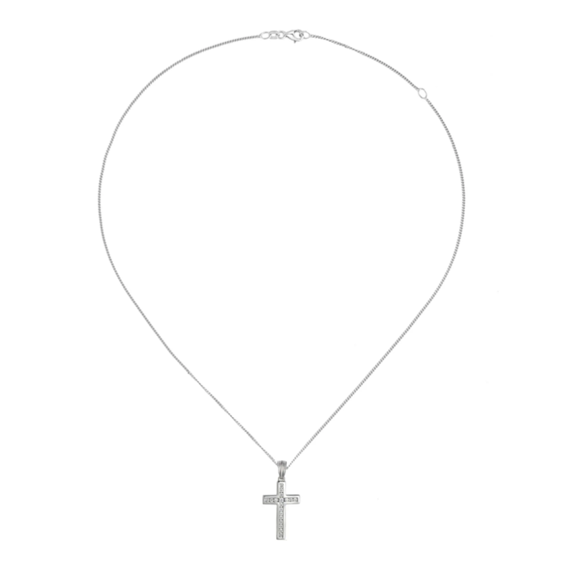 Amore Blessed Cross Cubic Zirconia Silver Necklace - Image 2