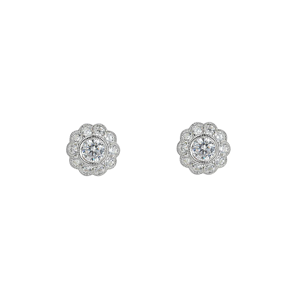 Amore Cubic Zirconia Silver Flower Cluster Earrings