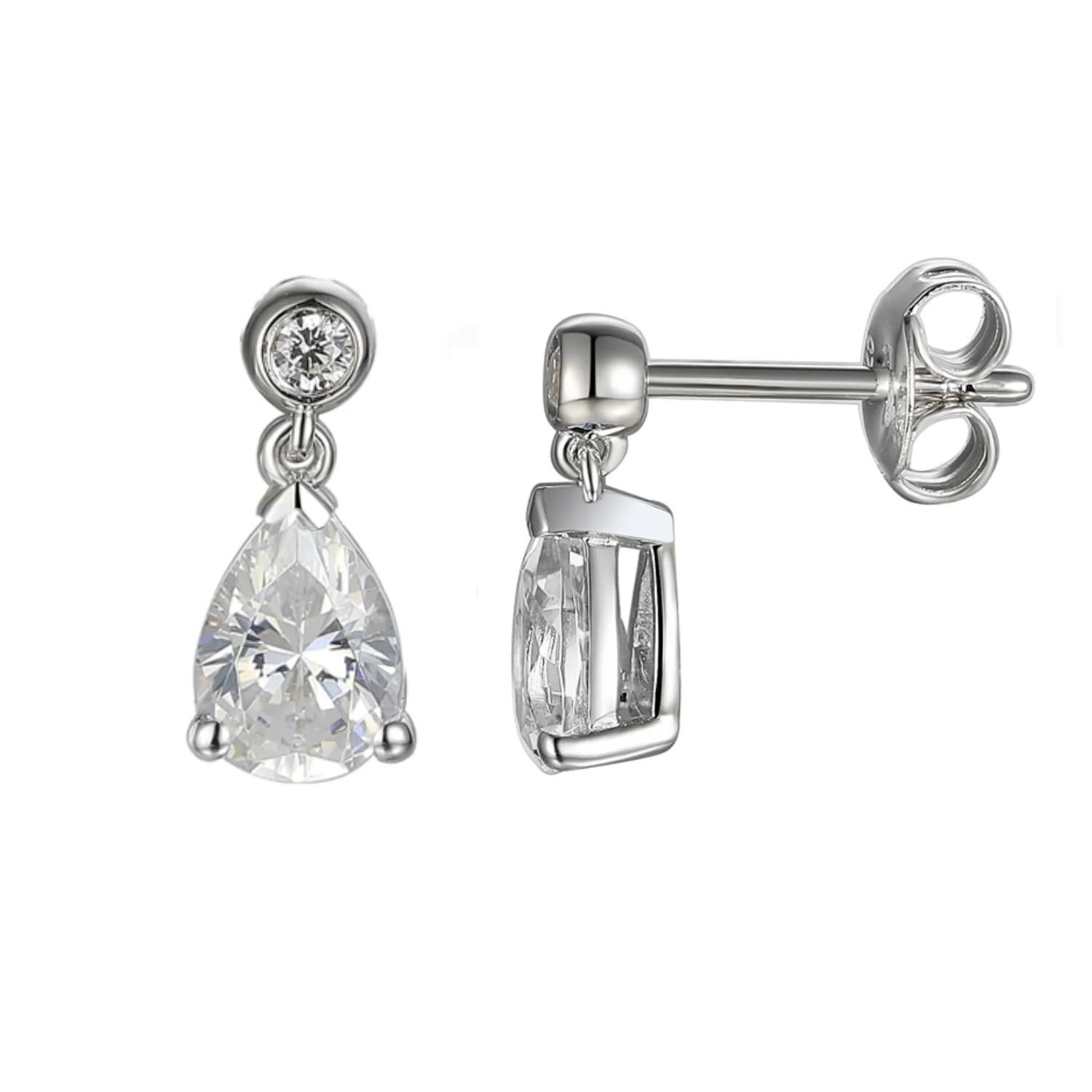 Amore Droplet CZ Silver Drop Earrings - Image 2