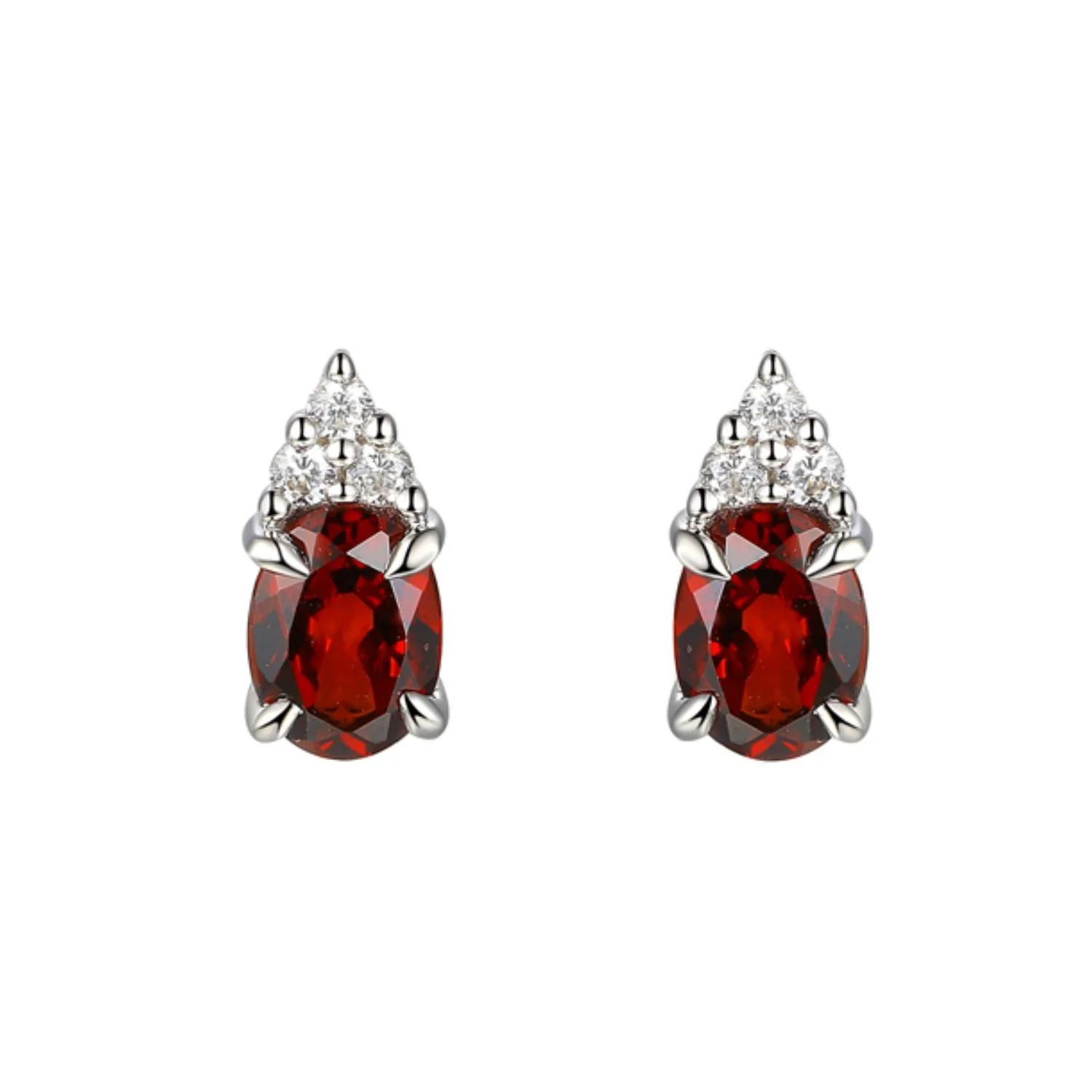 Amore Garnet and CZ Silver Stud Earrings