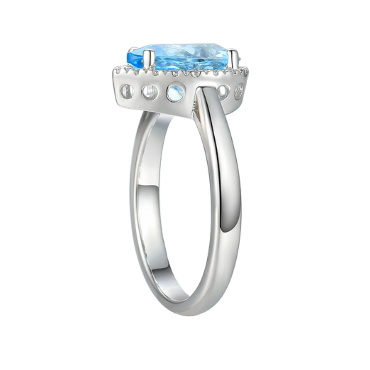 Amore Pear Cut Blue Topaz and CZ Silver Ring (N) - Image 2
