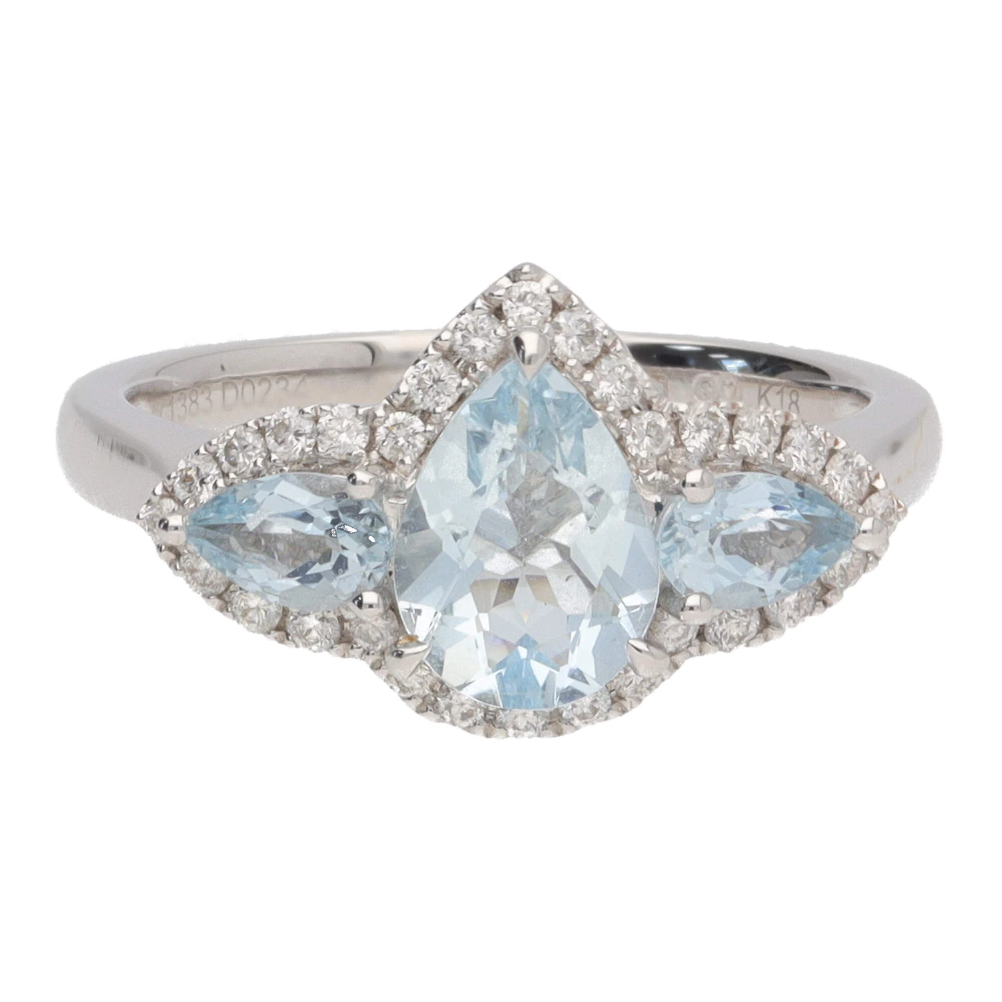 Aquamarine and Diamond Pear 18ct White Gold Three Stone Cluster Ring - Image 3