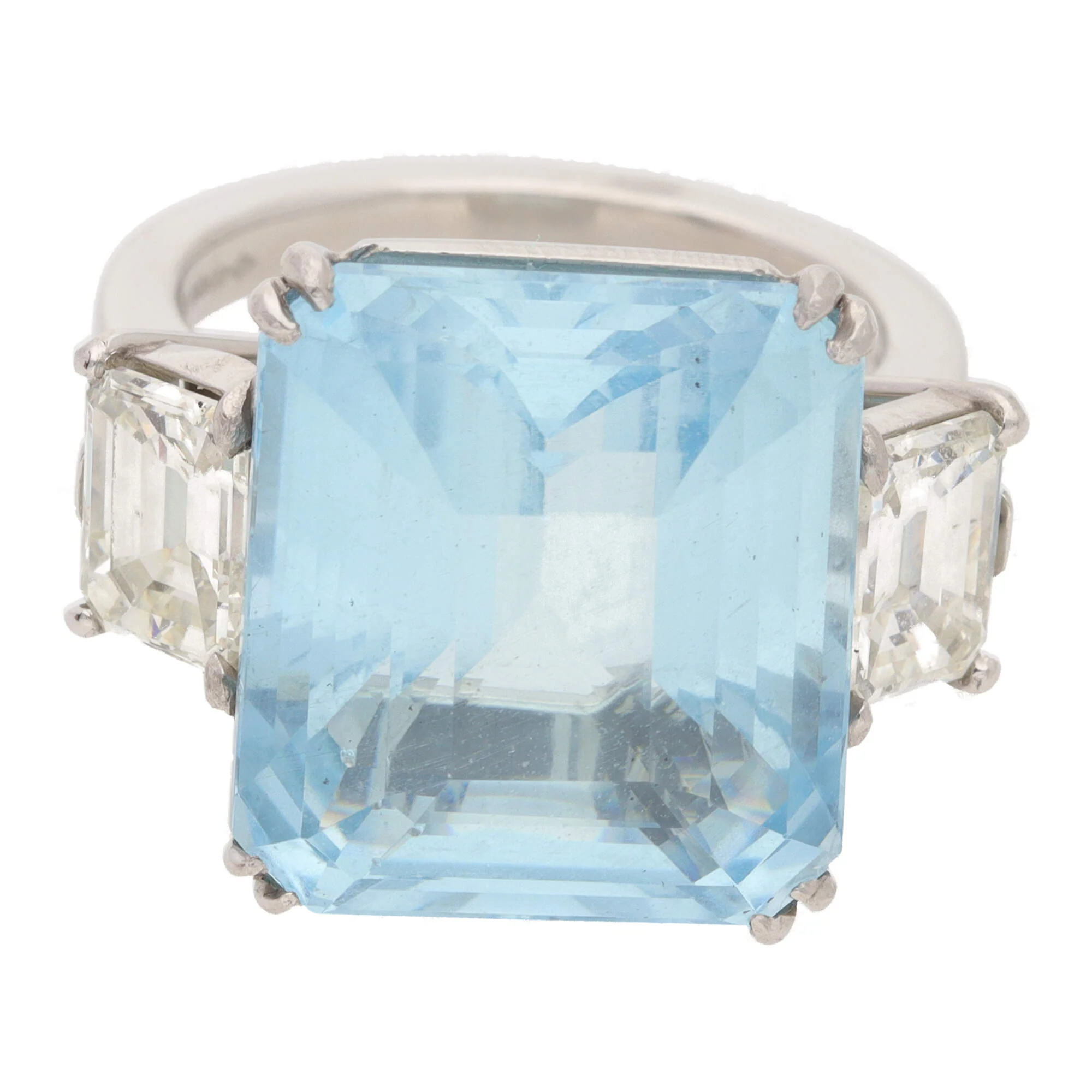 Aquamarine and Diamond Platinum Three Stone Ring - Image 3