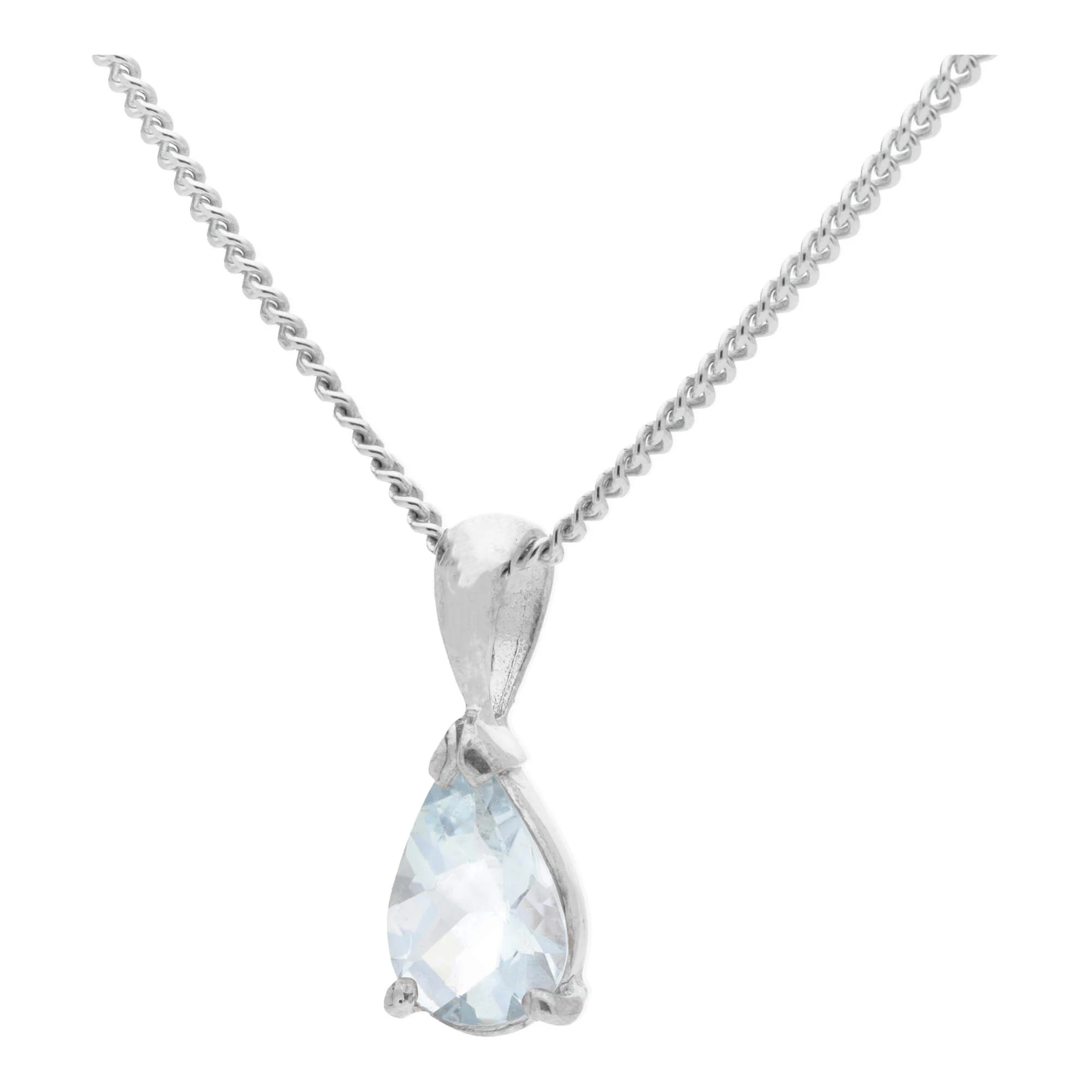 Aquamarine Pearl Shaped 9ct White Gold Pendant - Image 2