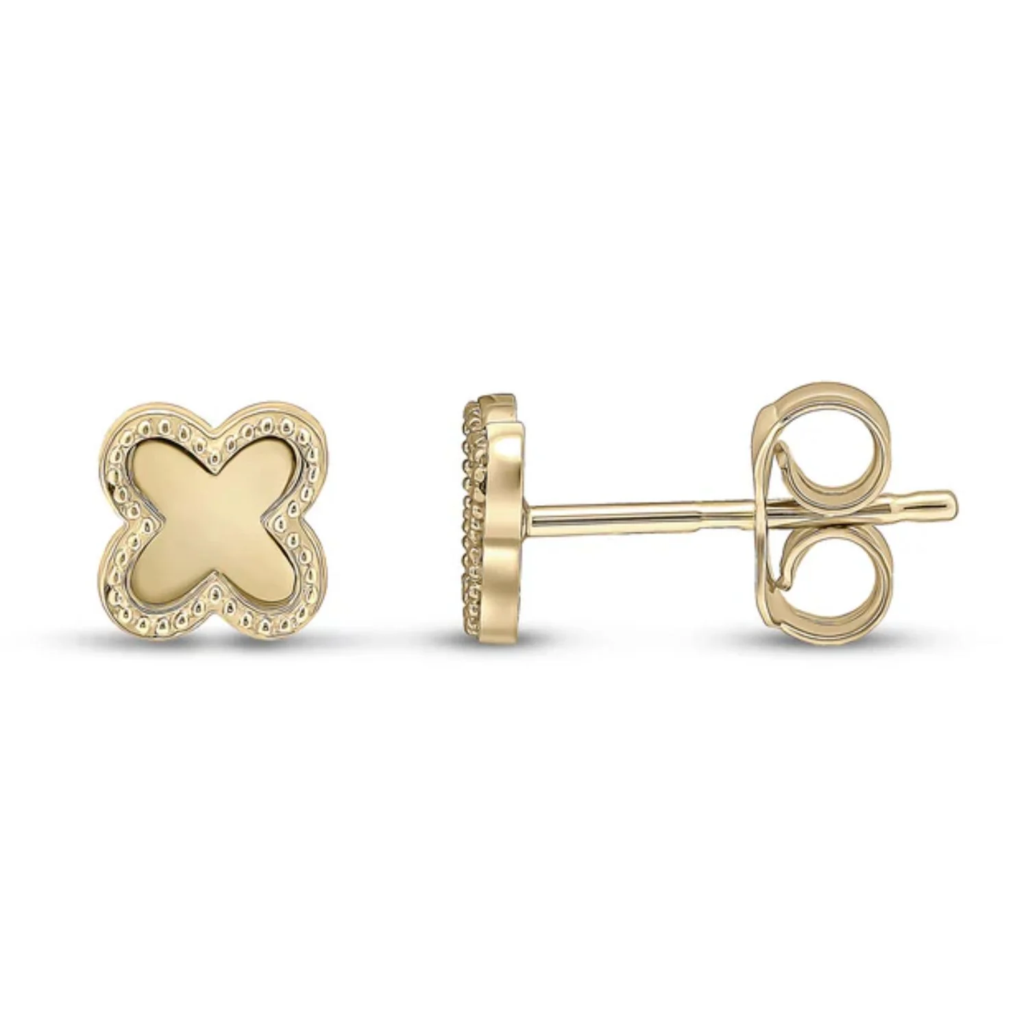Beaded Clover 9ct Yellow Gold Stud Earrings - Image 2