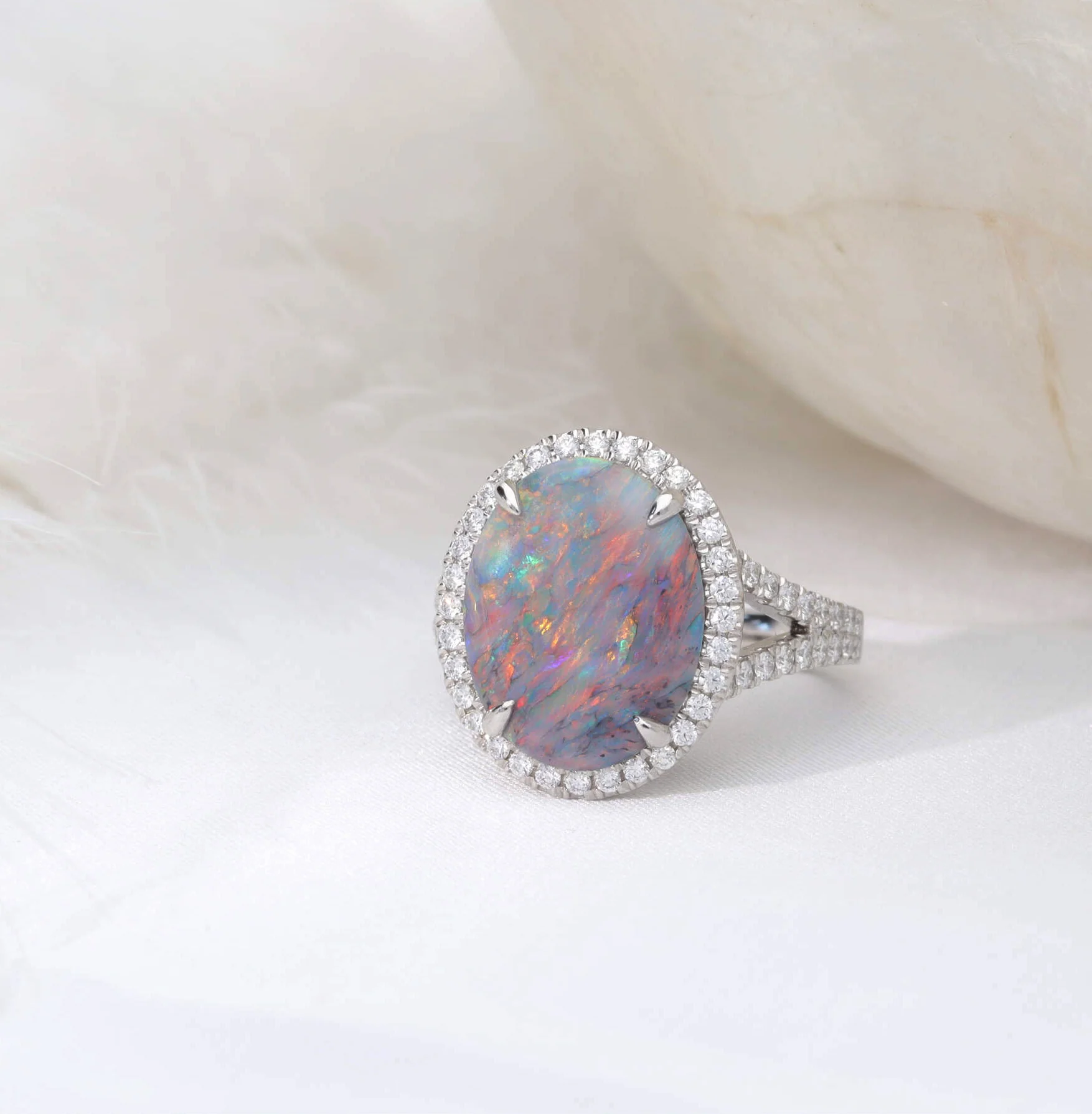 Black Opal and Diamond Platinum Ring - Image 2