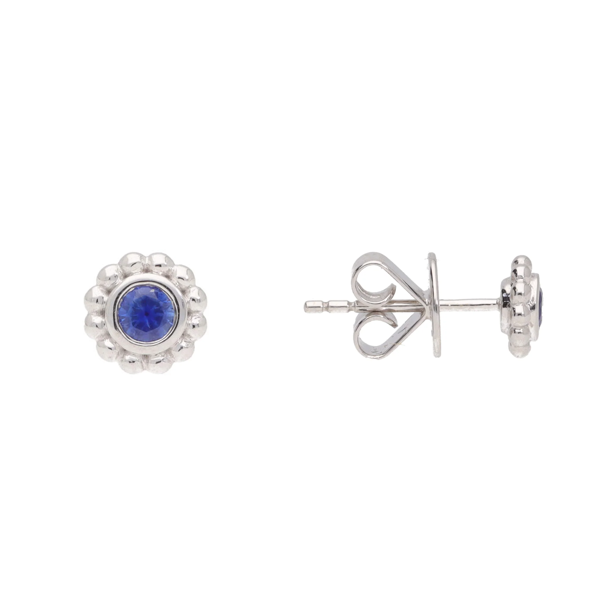 Blue Sapphire 18ct White Gold Beaded Stud Earrings - Image 2