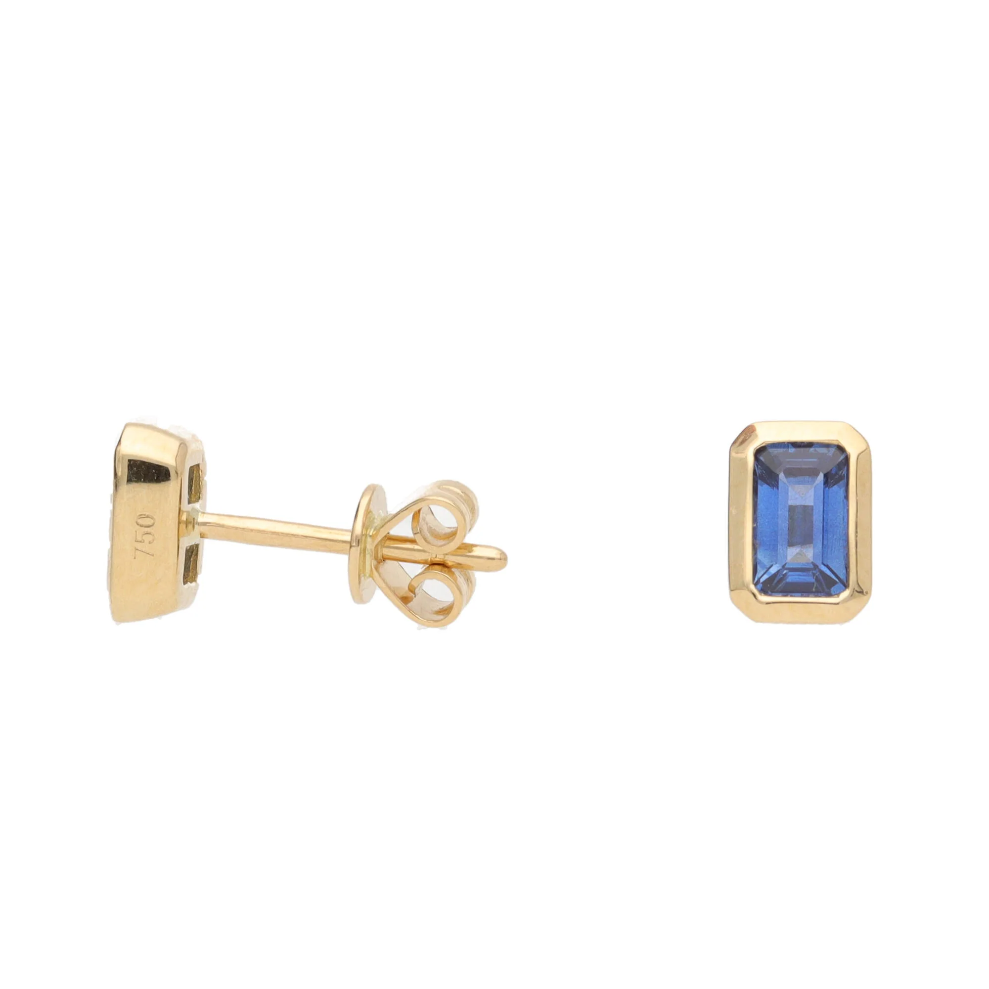 Blue Sapphire 18ct Yellow Gold Collar Set Stud Earrings - Image 2