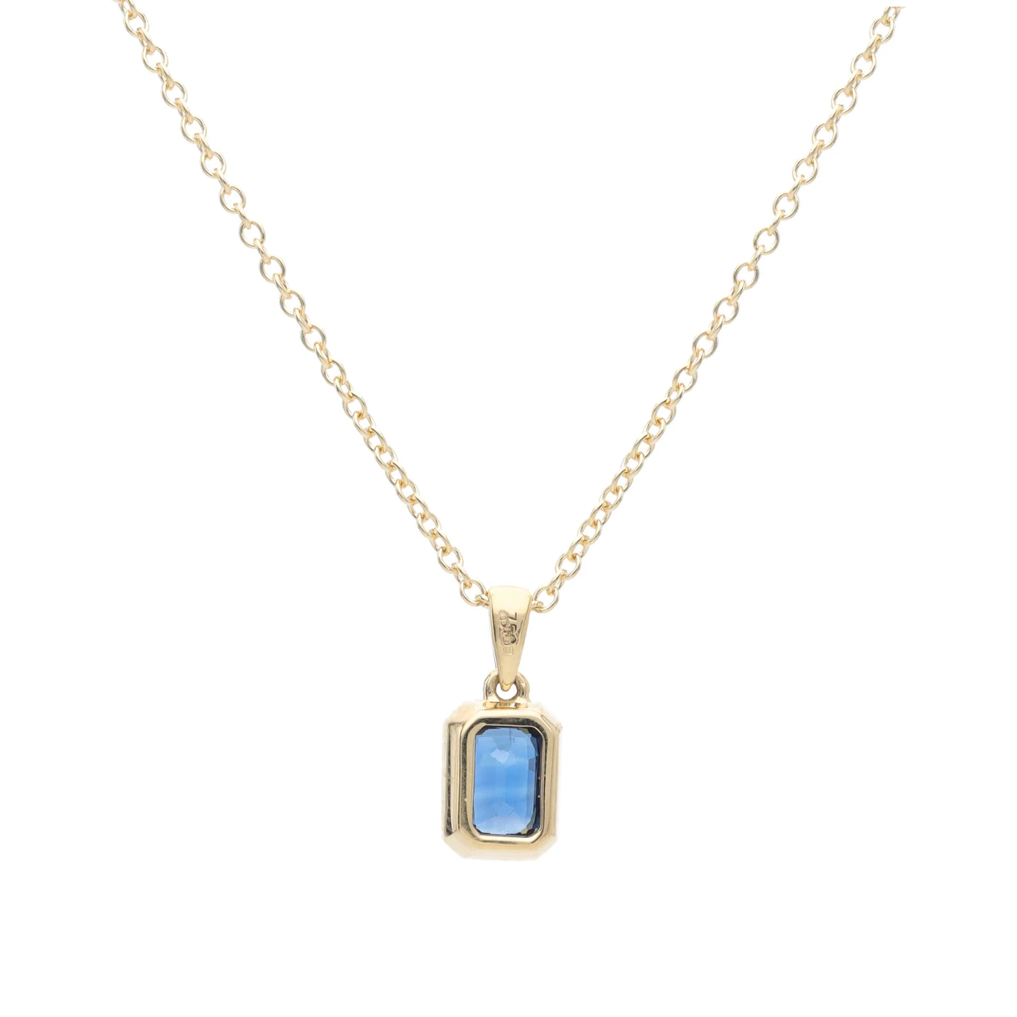 Blue Sapphire 18ct Yellow Gold Rectangular Necklace - Image 2