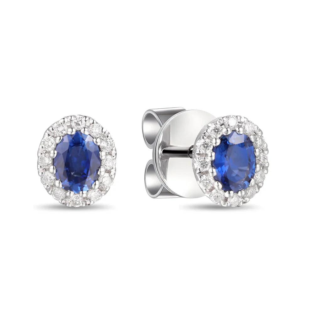Blue Sapphire and Diamond 18ct White Gold Cluster Stud Earrings - Image 2