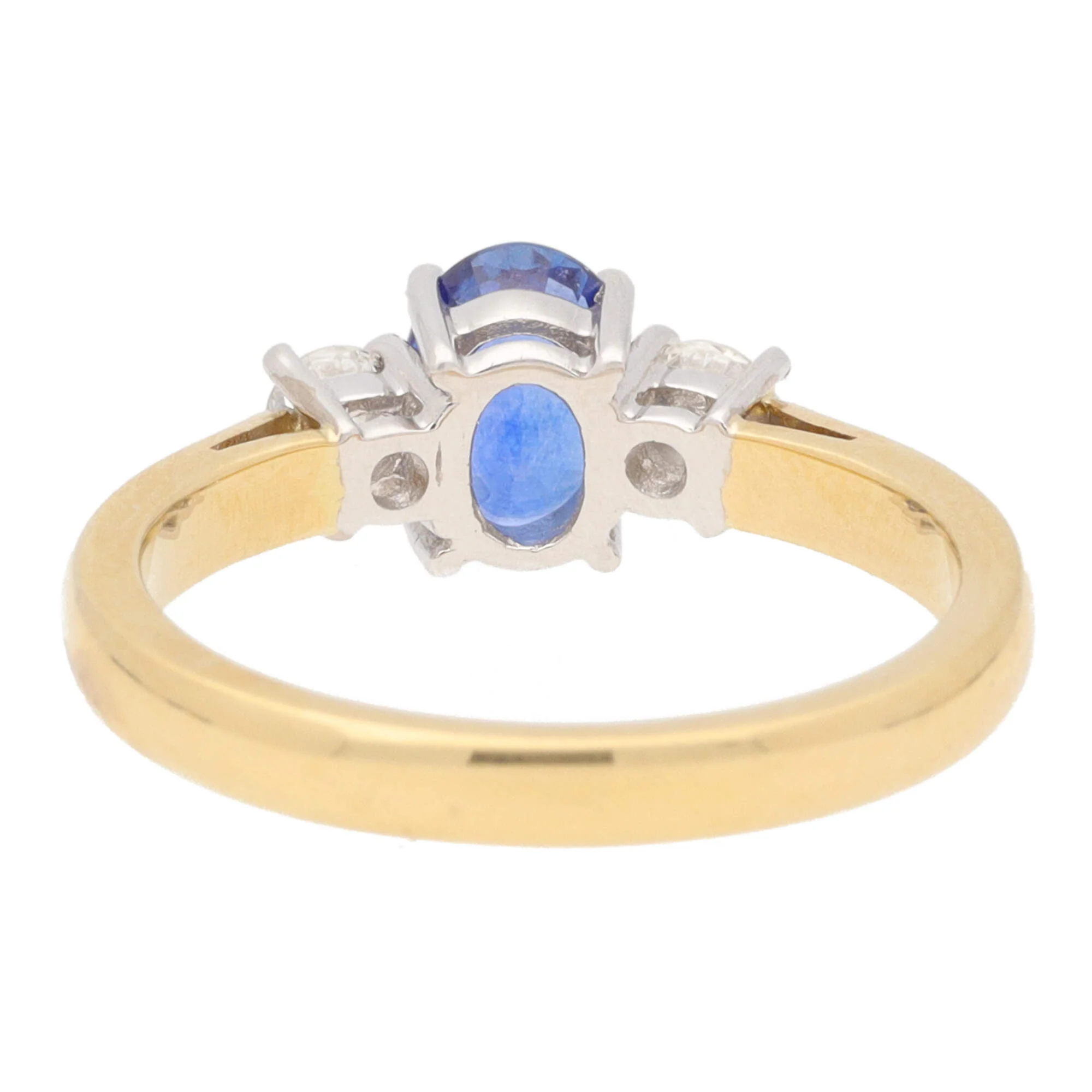 Blue Sapphire and Diamond 18ct Yellow and White Gold Three Stone Ring - Image 3