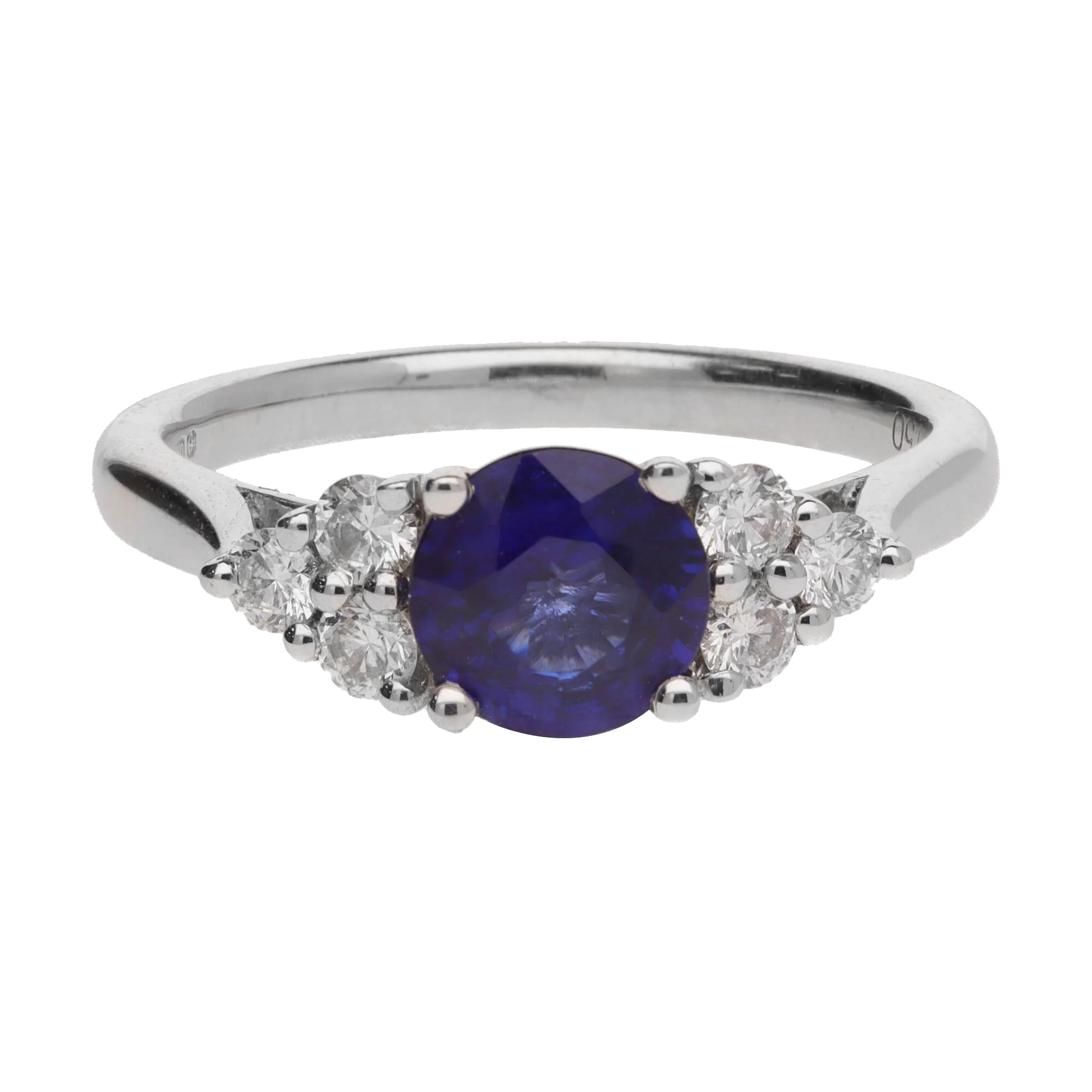 Blue Sapphire and Diamond Trefoil 18ct White Gold Ring - Image 2