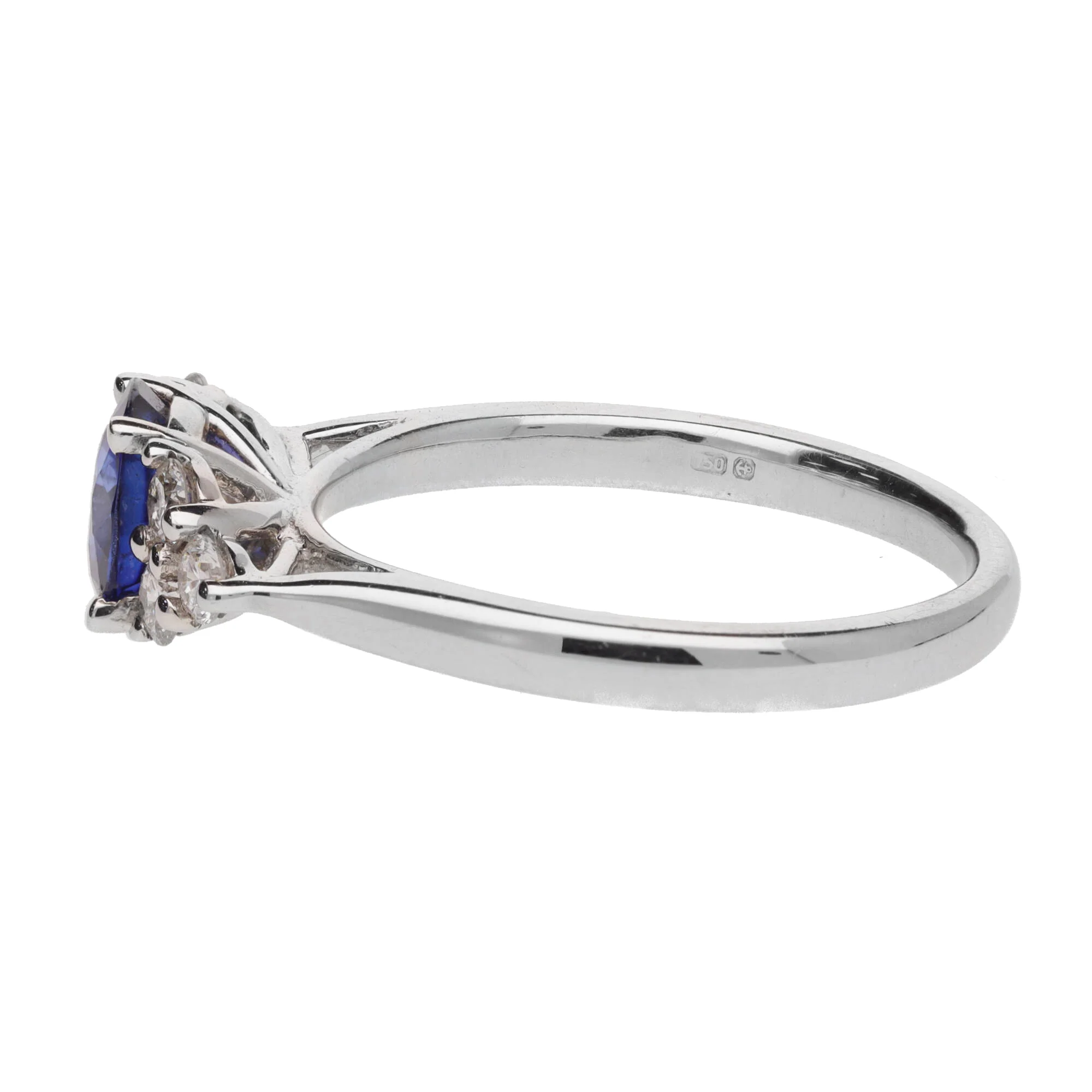 Blue Sapphire and Diamond Trefoil 18ct White Gold Ring - Image 3