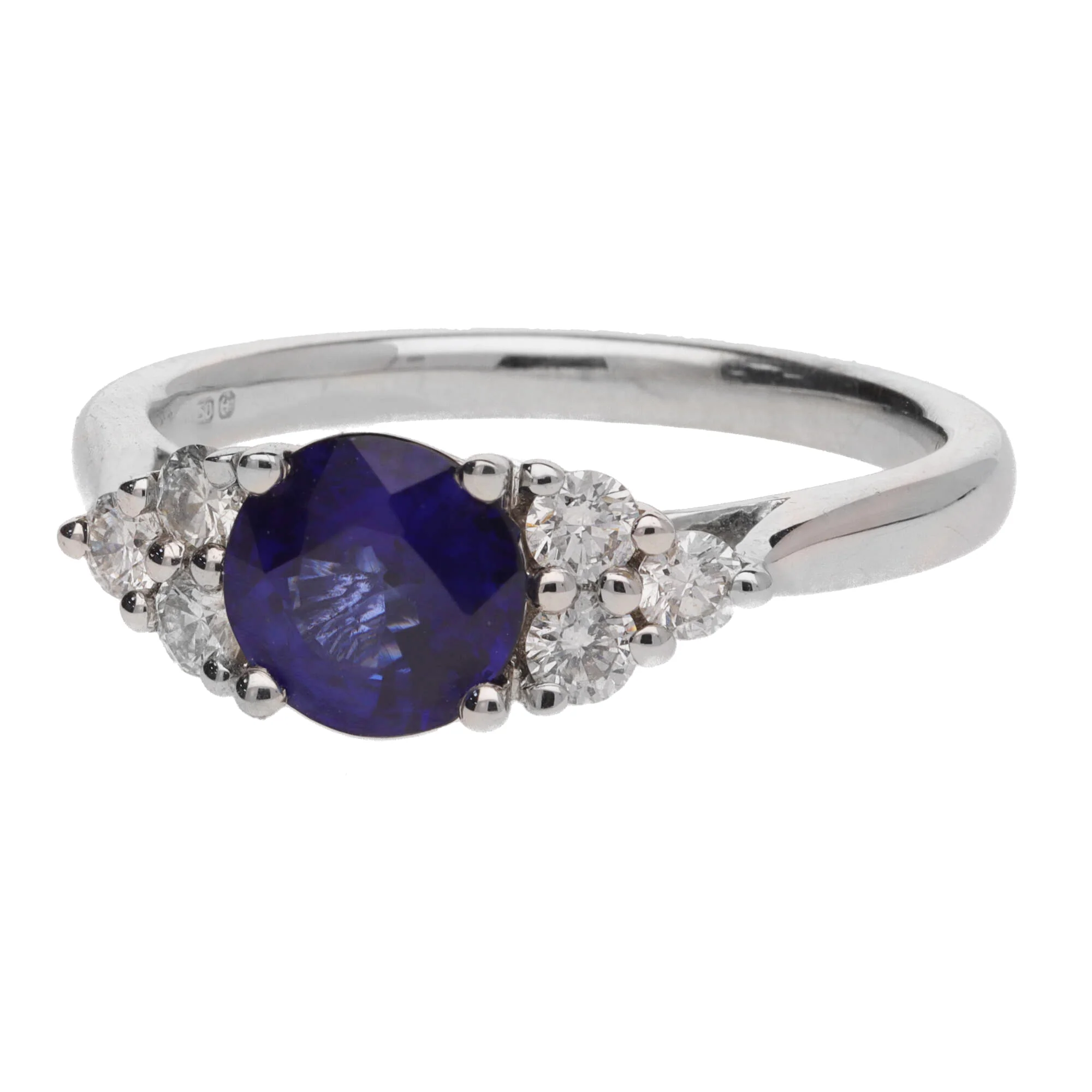 Blue Sapphire and Diamond Trefoil 18ct White Gold Ring - Image 4