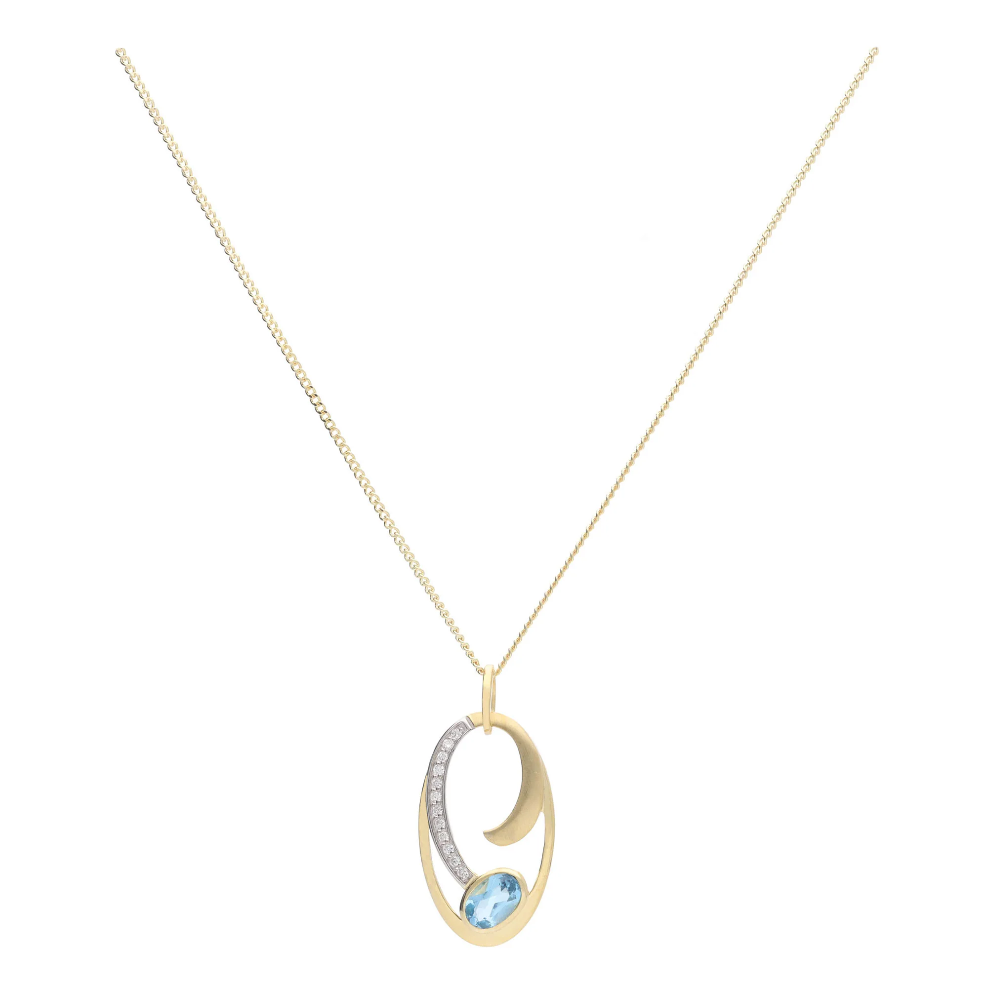 Blue Topaz and Diamond 9ct Yellow Gold Pendant - Image 2