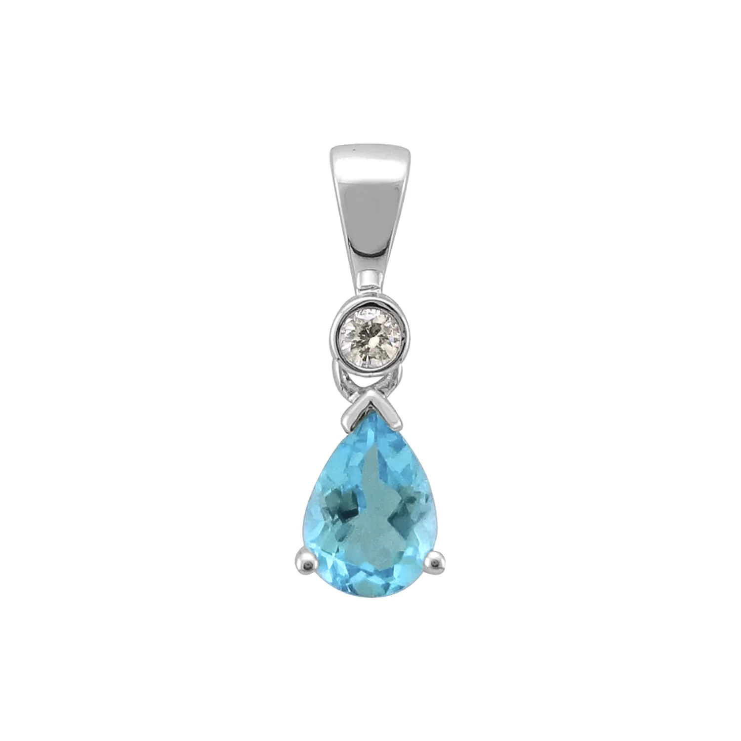 Blue Topaz and Diamond Pear Cut 9ct White Gold Pendant
