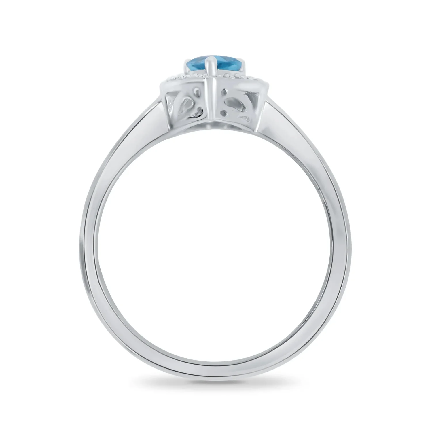 Blue Topaz and Diamond Pear Cut 9ct White Gold Ring (N) - Image 2