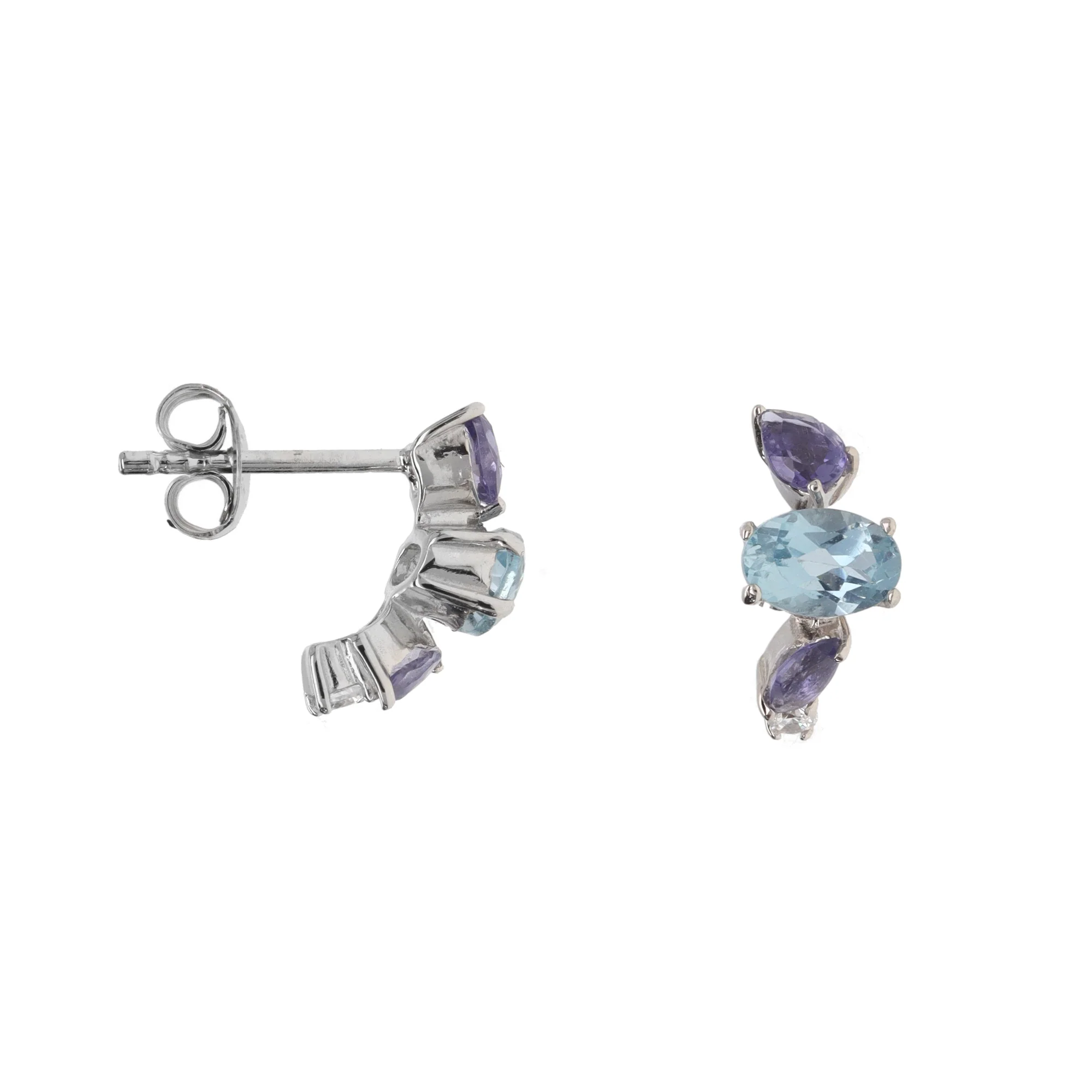 Blue Topaz and Iolite Silver Huggy Earrings - Image 2