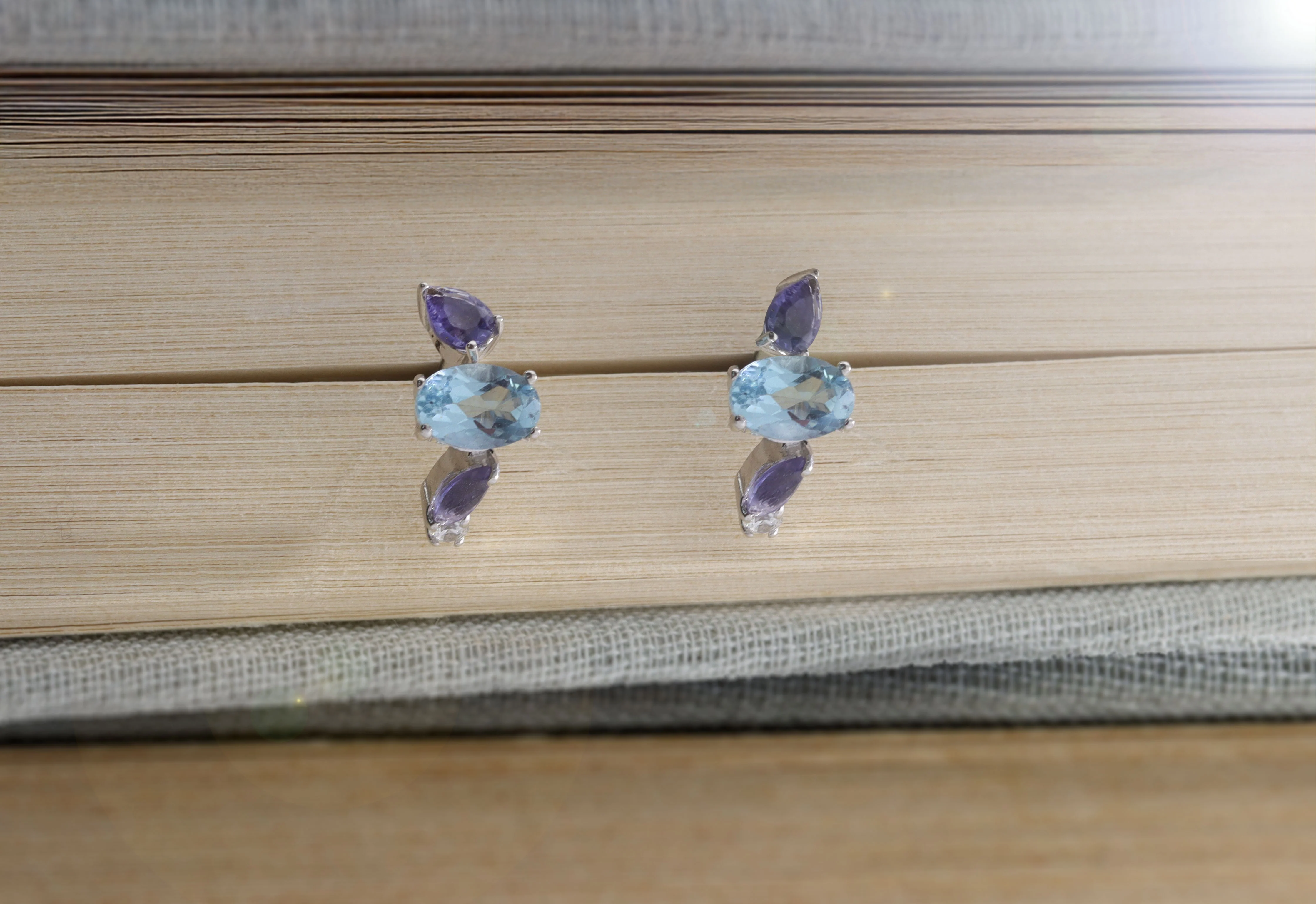 Blue Topaz and Iolite Silver Huggy Earrings - Image 3