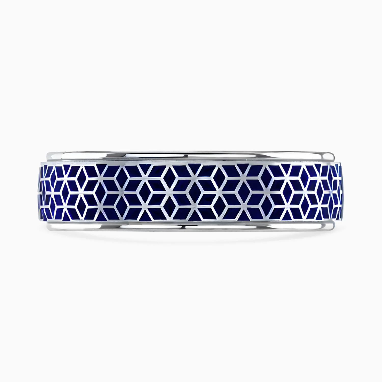 Brown & Newirth 5mm Blue Ceramic geometric wedding band in 9ct white gold - Image 2
