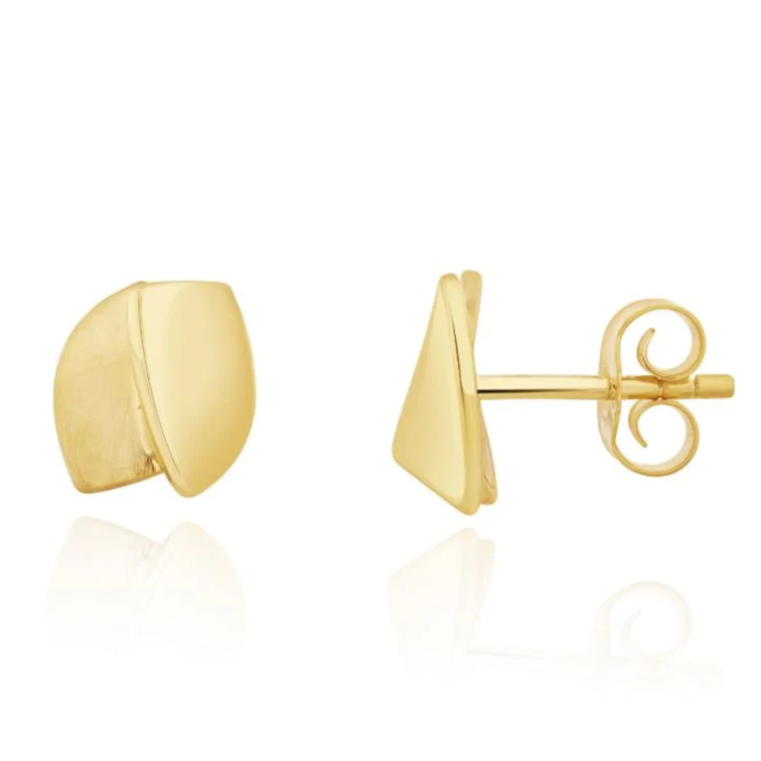 Brushed and Polished 9ct Yellow Gold Stud Earrings - Image 2