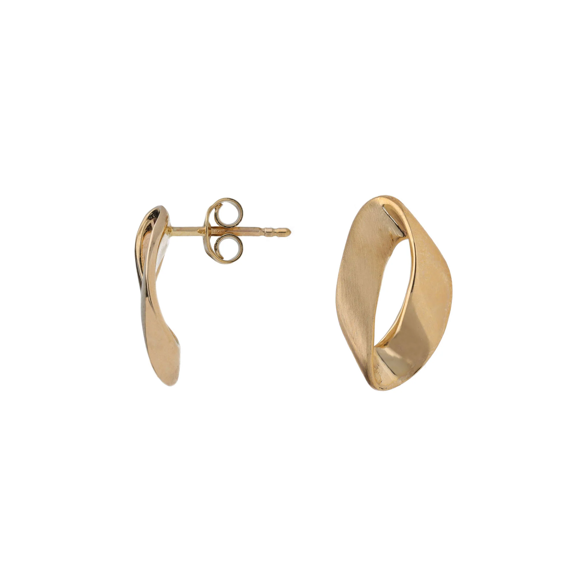Brushed Twisted Ribbon 9ct Yellow Gold Stud Earrings - Image 2