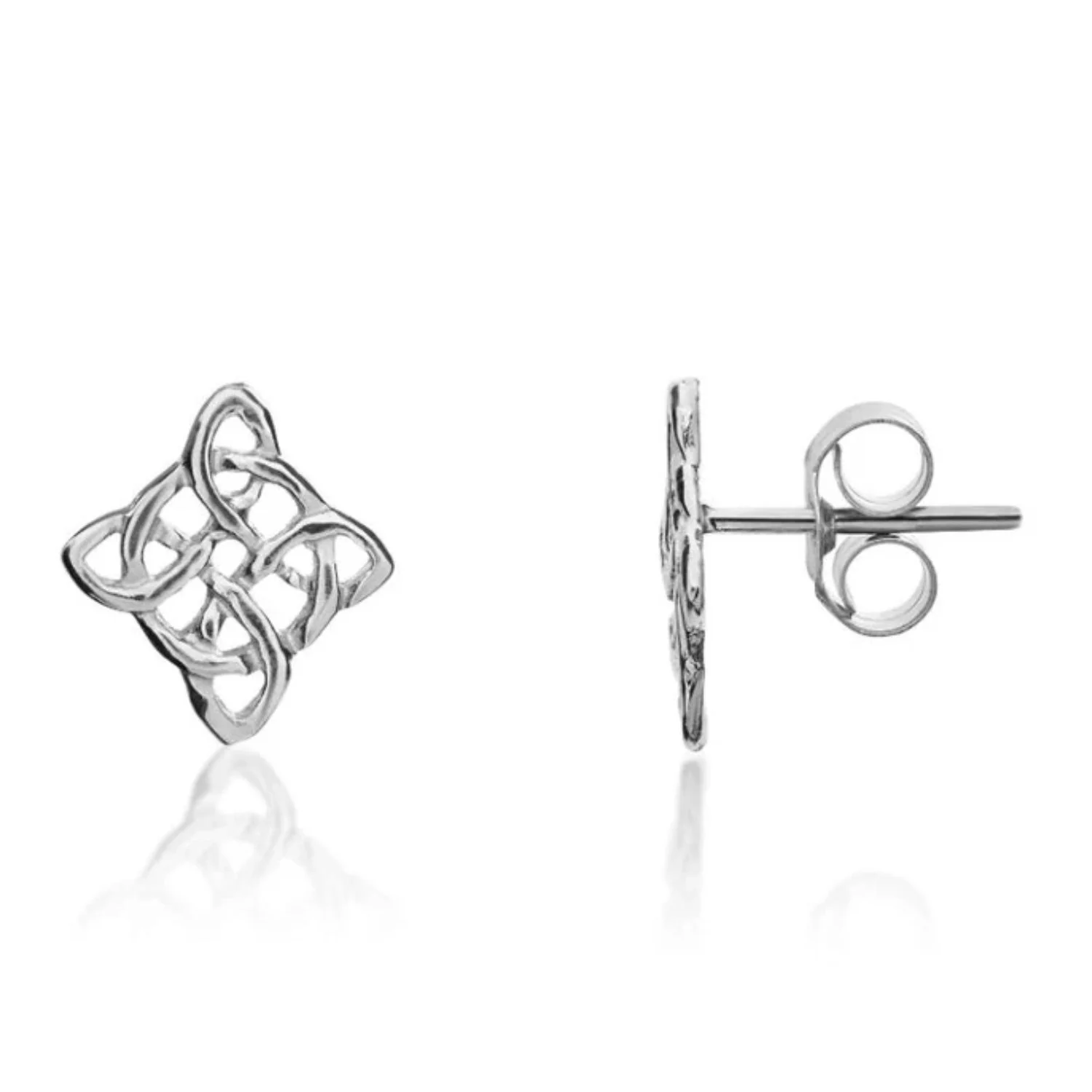 Celtic Style White Gold Stud Earrings - Image 2