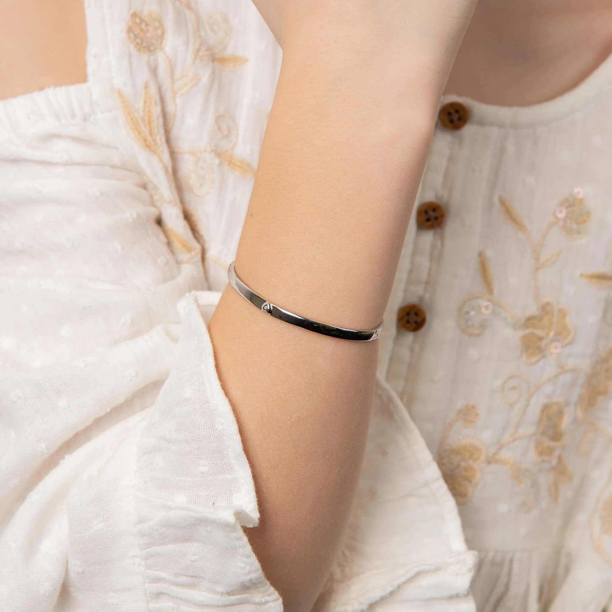 D for Diamond Child's Heart Motif Hinged Maiden Bangle - Image 2