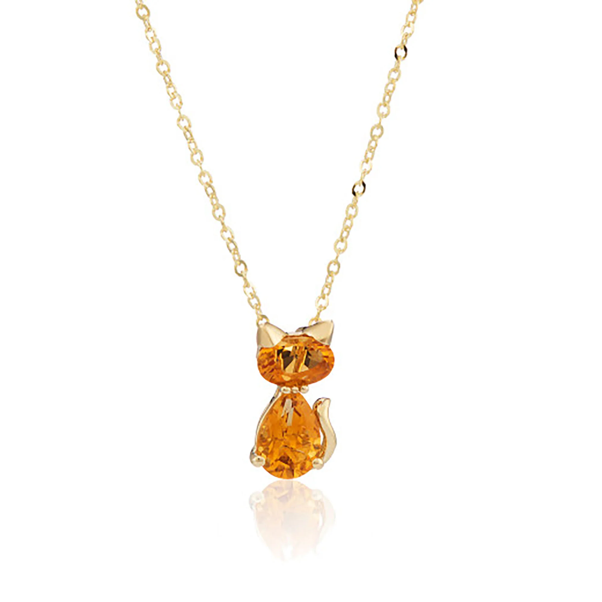 Citrine 9ct Yellow Gold Cat Pendant