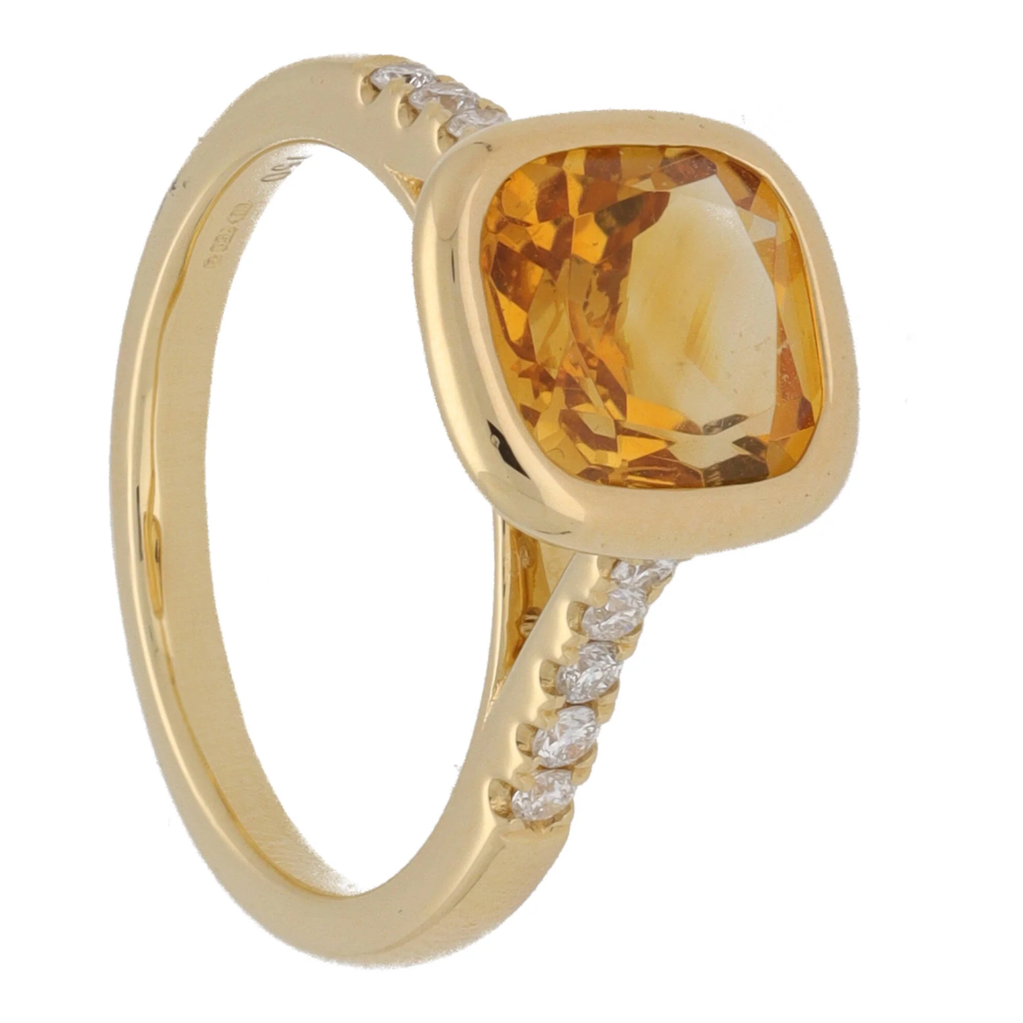 Citrine and Diamond 18ct Yellow Gold Collar Set Ring - Image 2