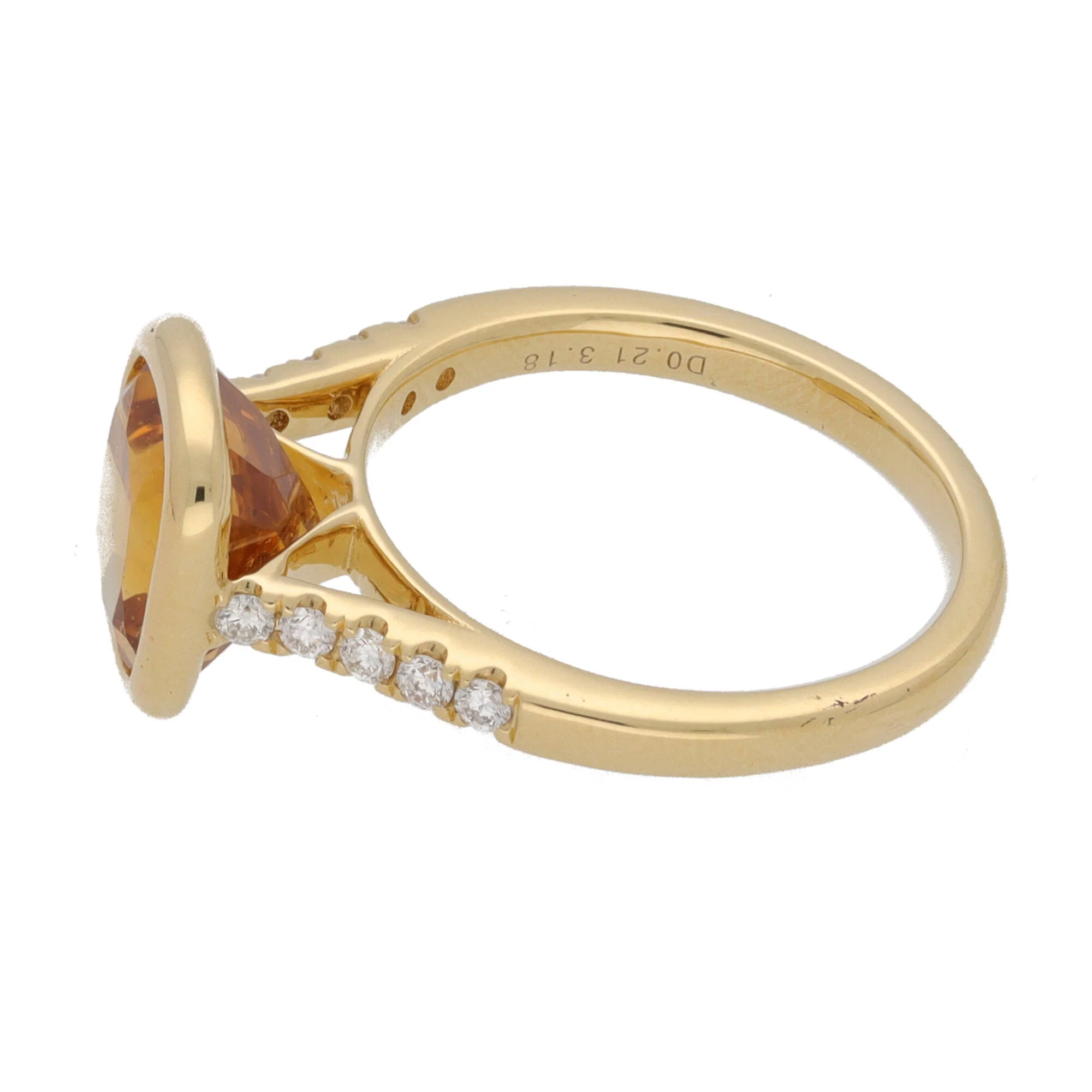 Citrine and Diamond 18ct Yellow Gold Collar Set Ring - Image 3