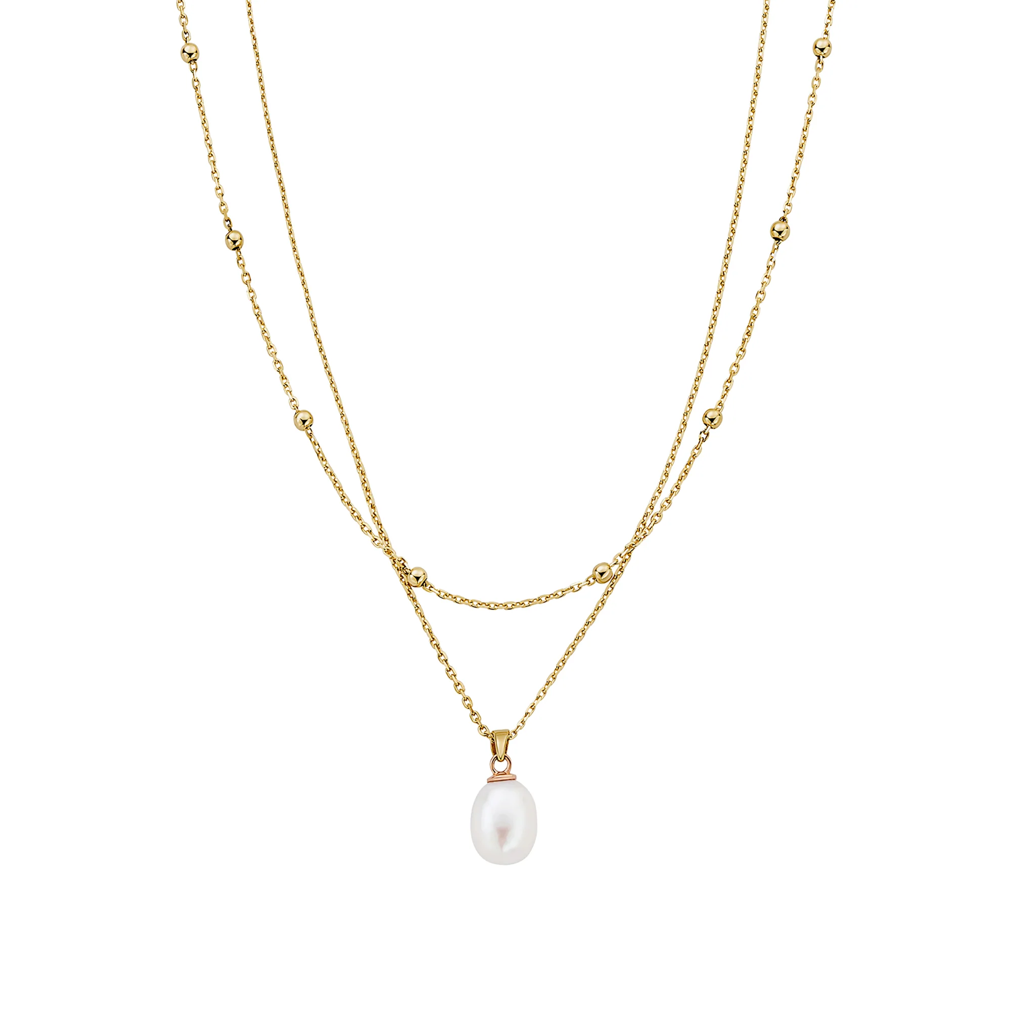 Clogau Nature's Wonder 9ct Solid Gold Beachcomber Layered Necklace with Pearl GBCH828