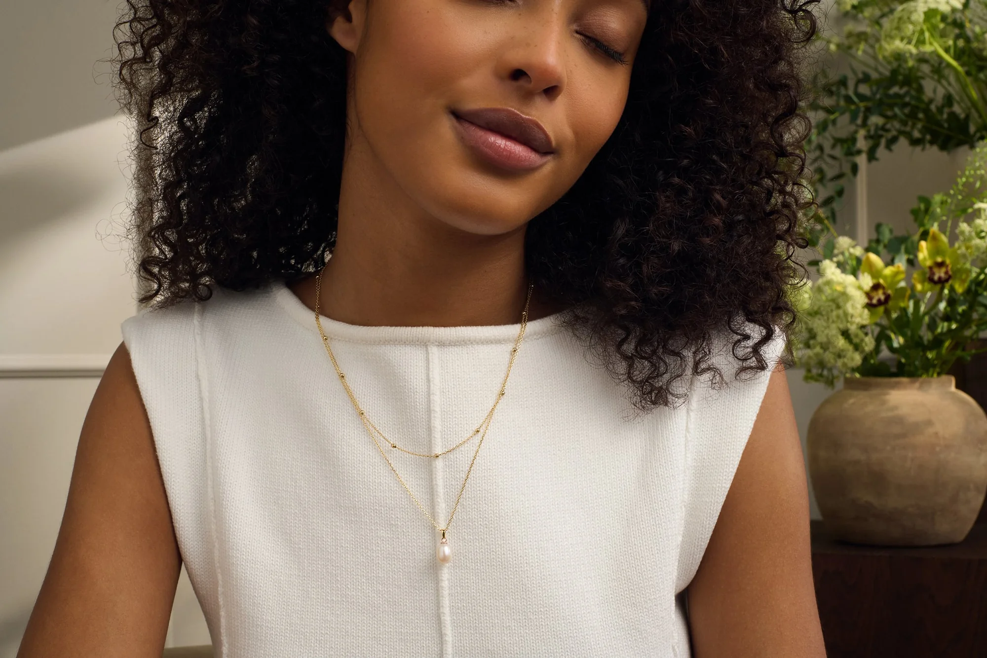 Clogau Nature's Wonder 9ct Solid Gold Beachcomber Layered Necklace with Pearl GBCH828 - Image 2