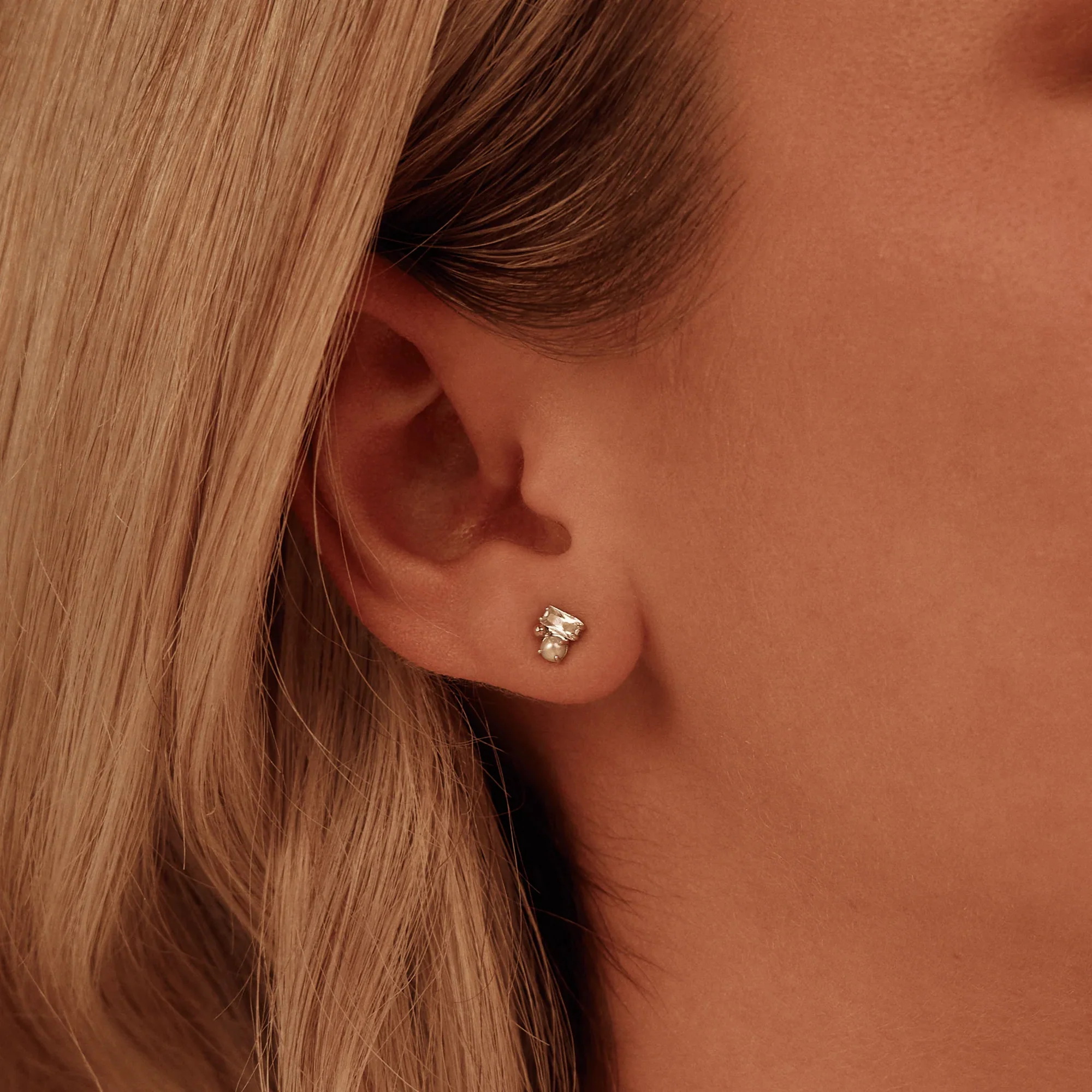 Clogau Nature's Wonder Sterling Silver Beachcomber Cluster Stud Earrings with Topaz & Pearl 3SNWO936 - Image 2