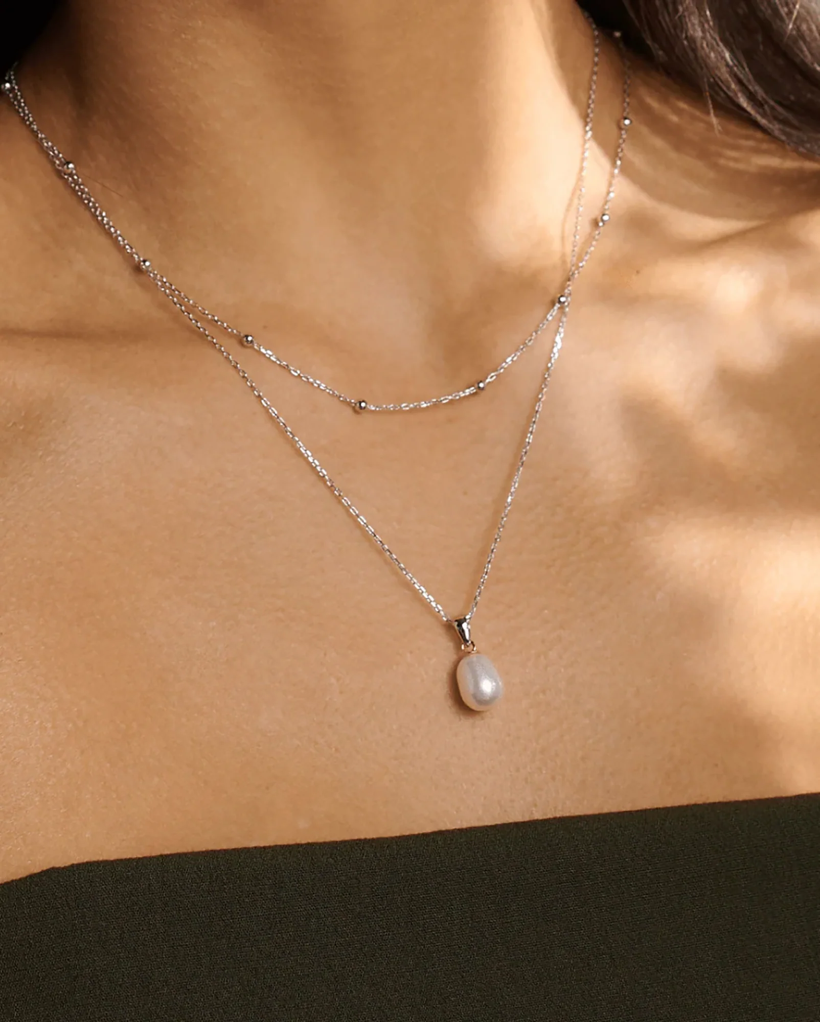 Clogau Nature's Wonder Sterling Silver Beachcomber Layered Necklace with Pearl 3SBCH829 - Image 2