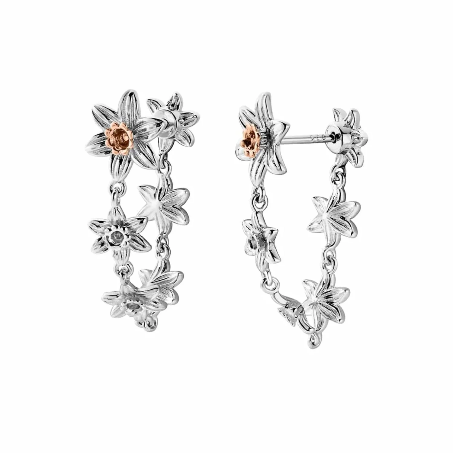 Clogau Nature's Wonder Sterling Silver Daffodil Drop-Hoop Earrings 3SDAF830 - Image 2